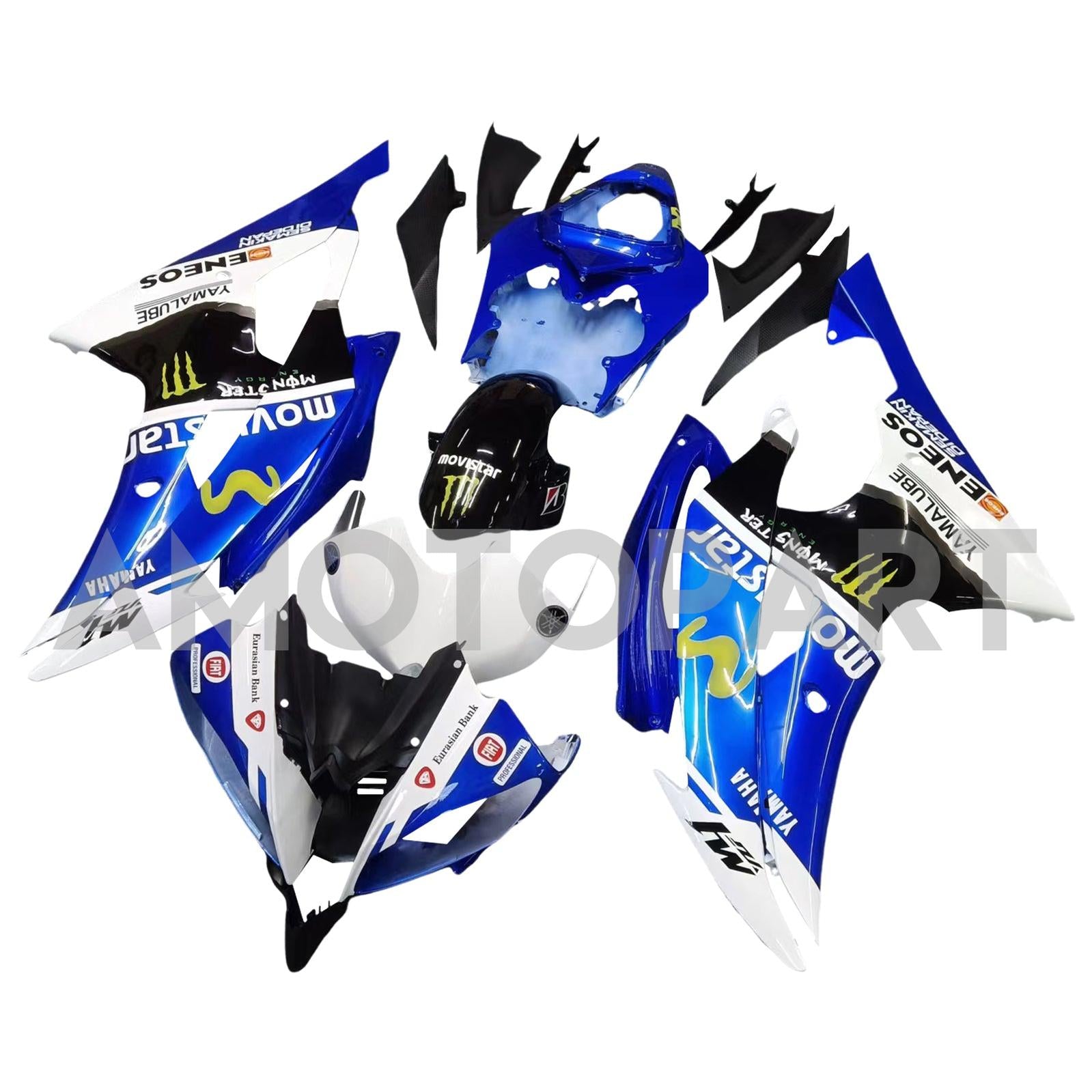 Amotopart 2008-2016 Yamaha YZF 600 R6 blanco y negro con kit de carenado con logotipo