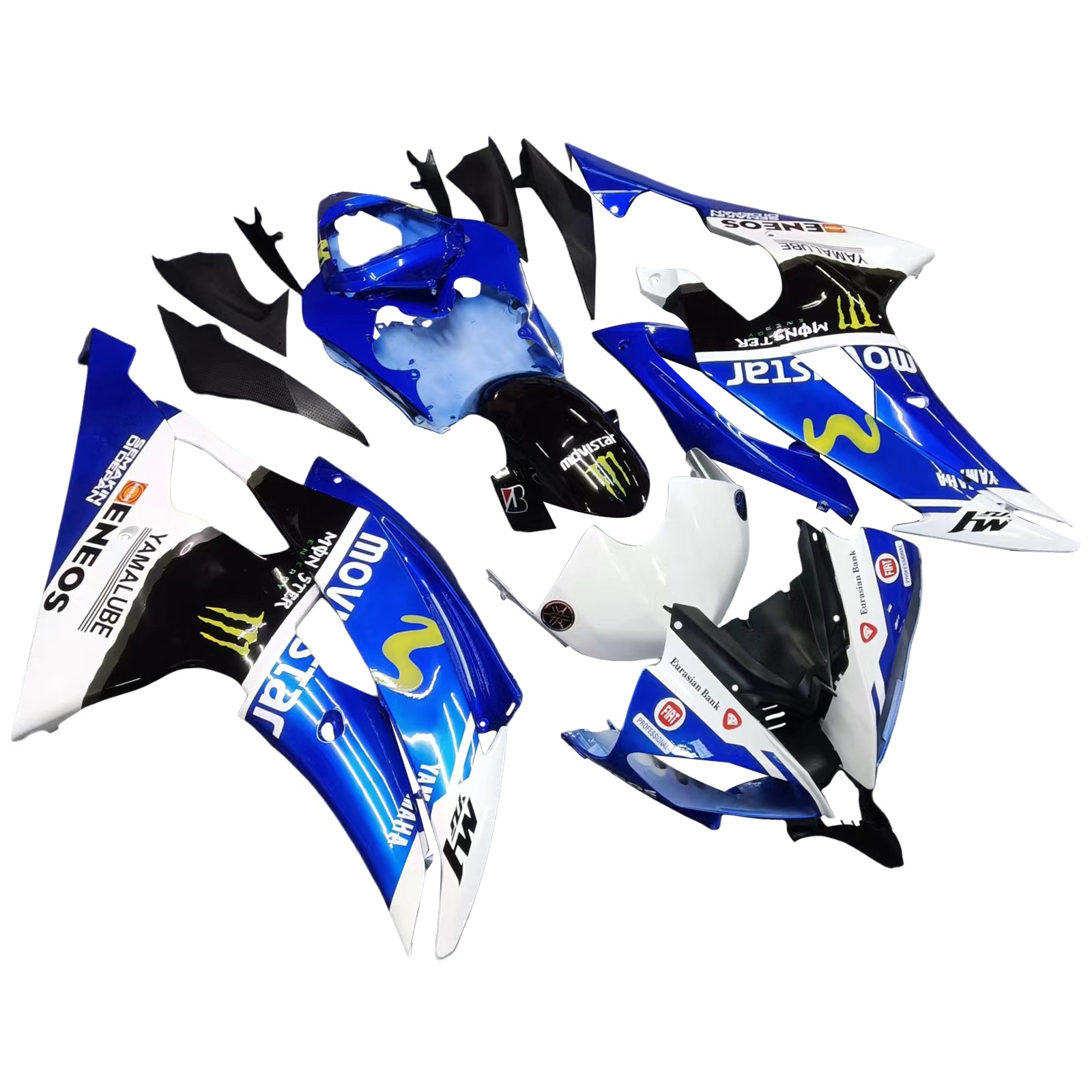 Amotopart 2008–2016 Yamaha YZF 600 R6 Schwarz-Weiß mit Logo-Verkleidungsset