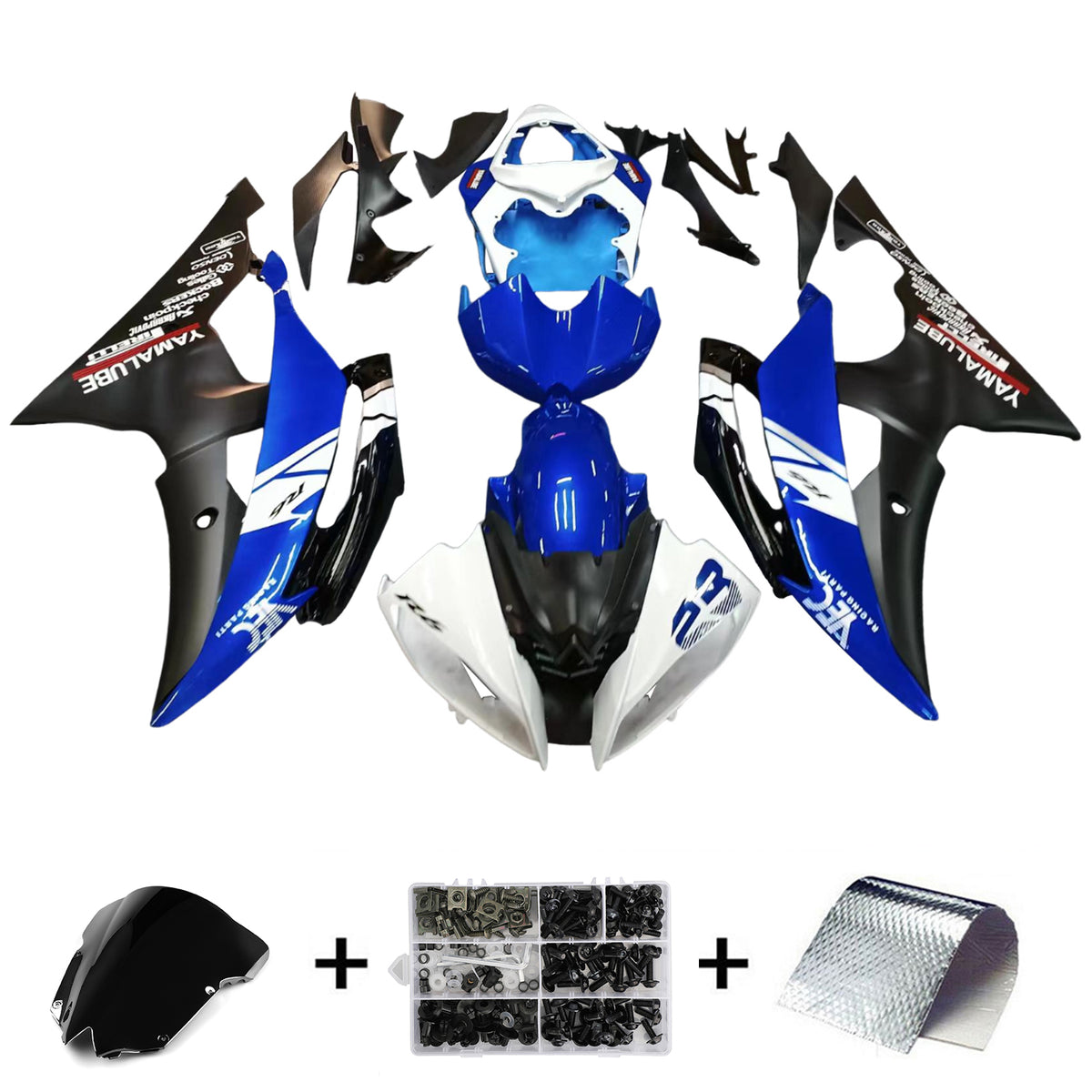 Amotopart 2008-2016 Yamaha YZF 600 R6 Nero&amp;Bianco con kit carenatura logo