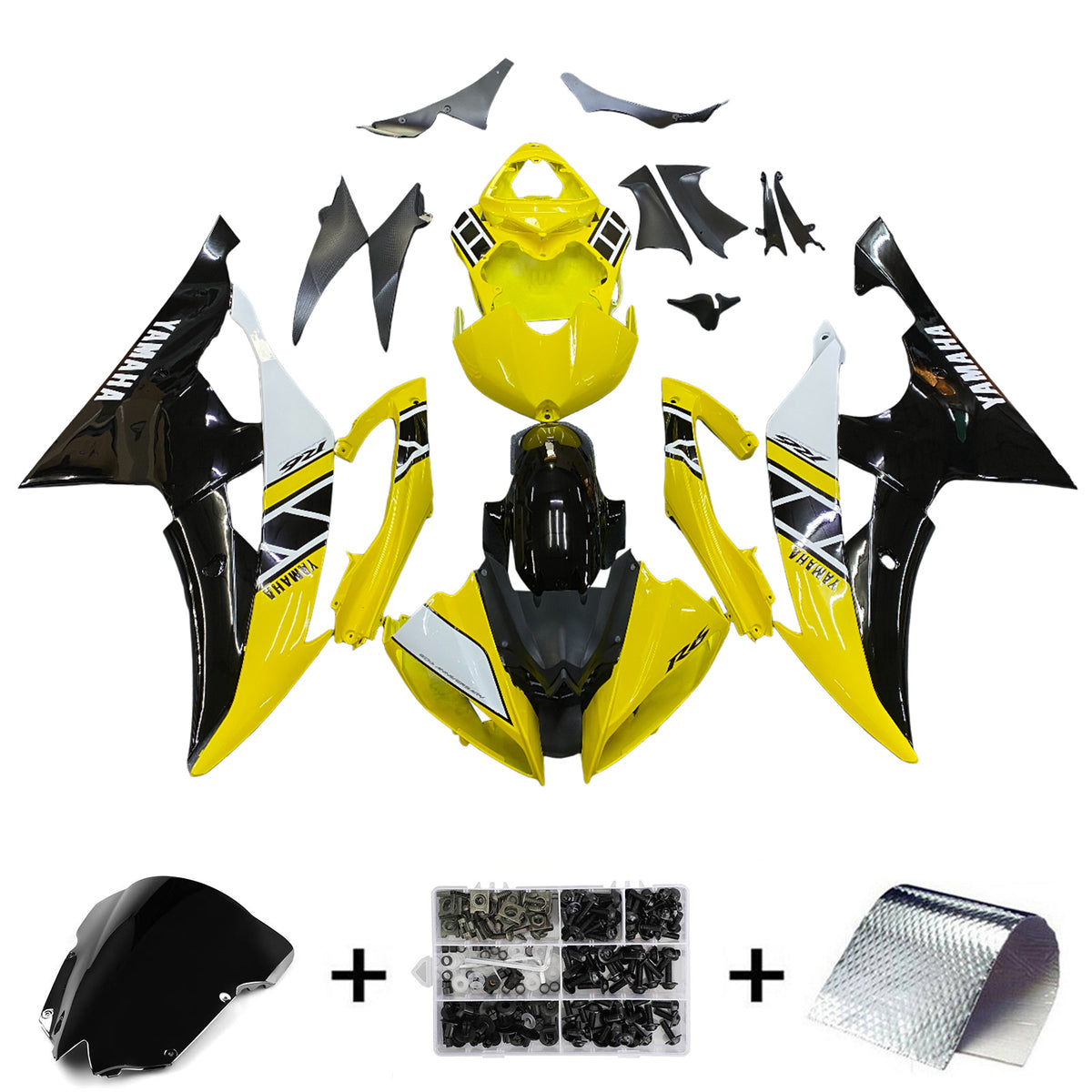 Amotopart Yamaha 2008-2016 YZF 600 R6 Kit de carenado amarillo negro