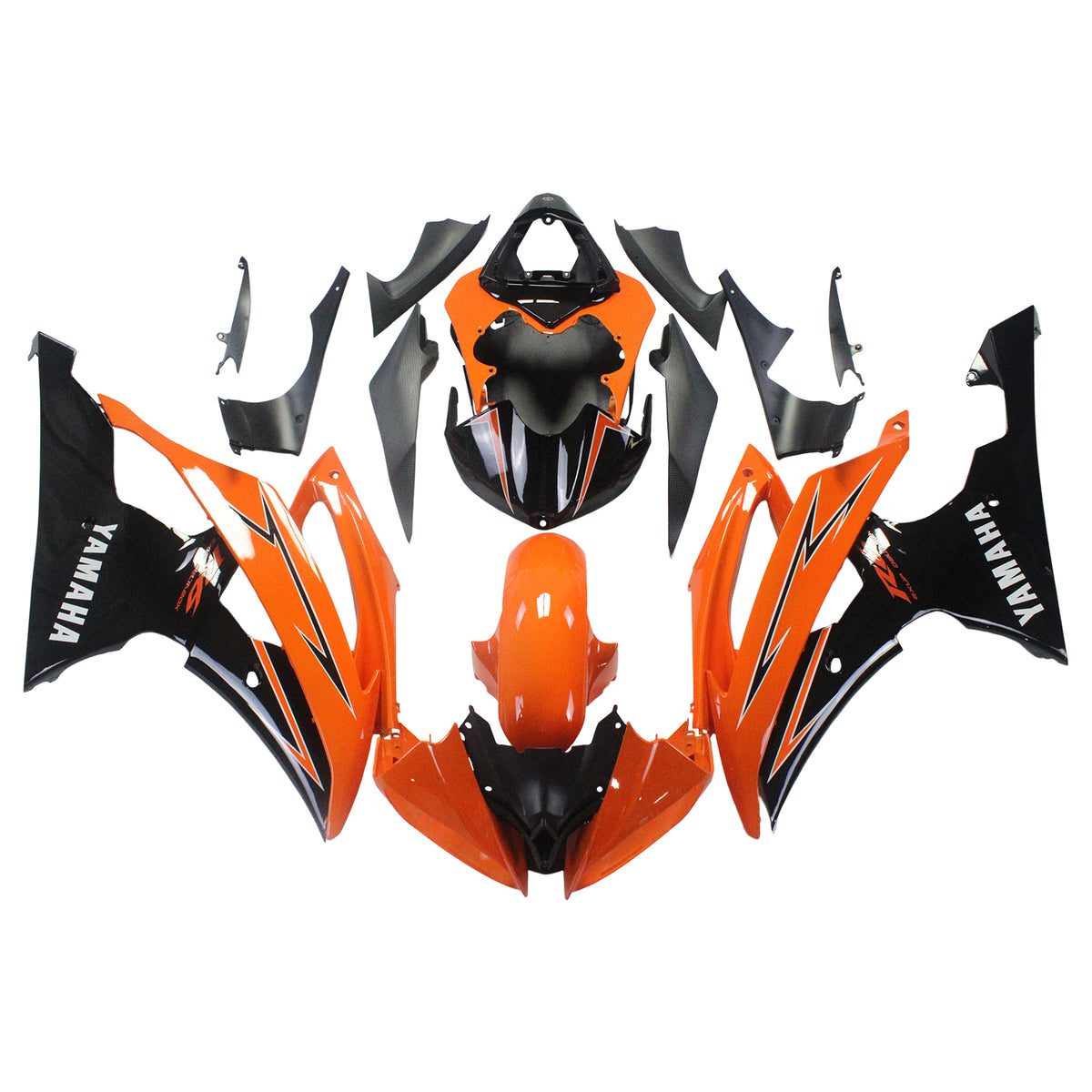 Amotopart Yamaha 2008–2016 YZF 600 R6 Orange Schwarz Verkleidungsset