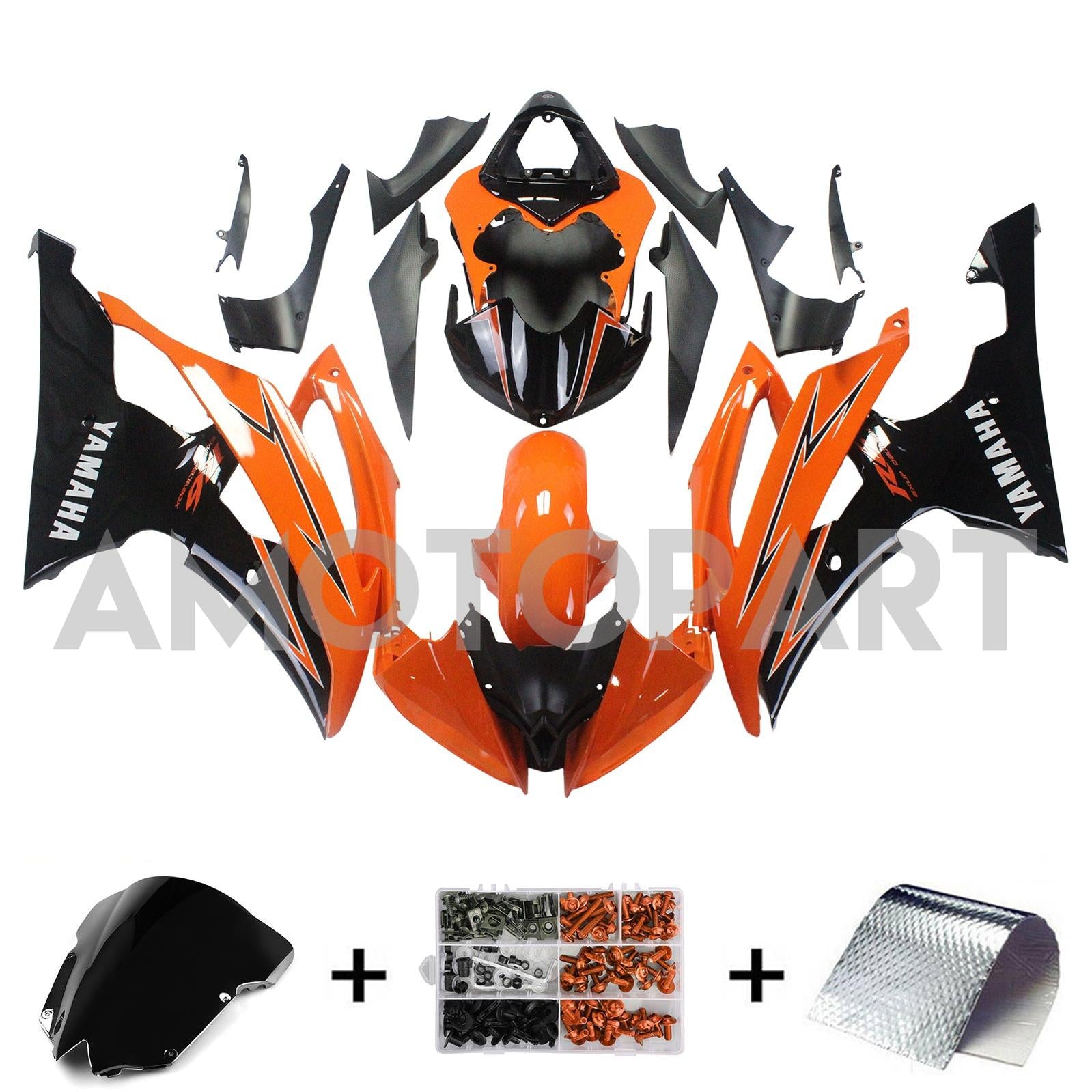 Amotopart Yamaha 2008-2016 YZF 600 R6 Orange Schwarzverkleidungskit