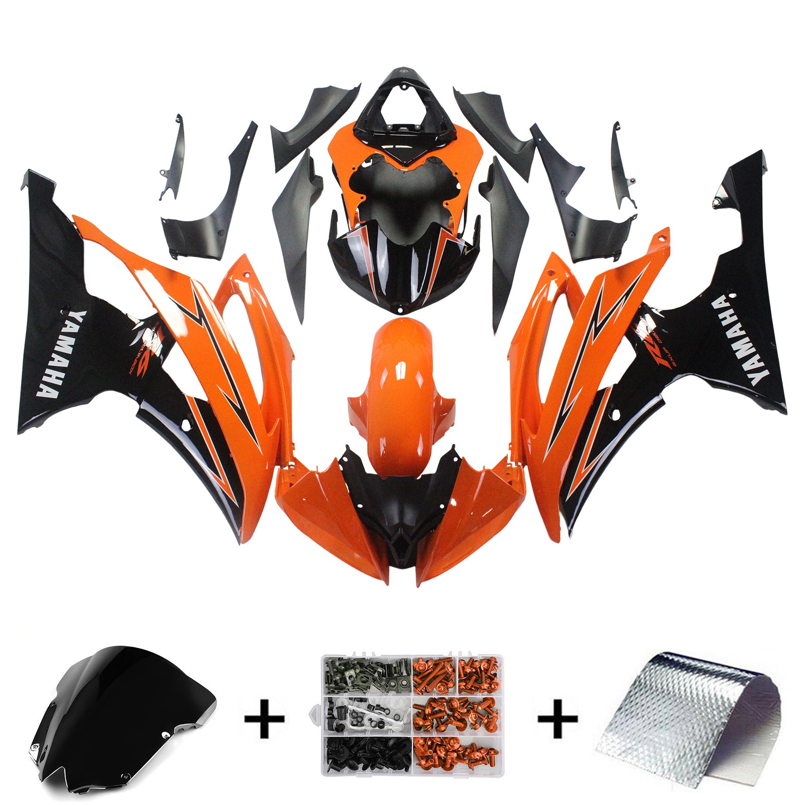 Kit de carénage Amotopart Yamaha 2008-2016 YZF 600 R6 orange noir