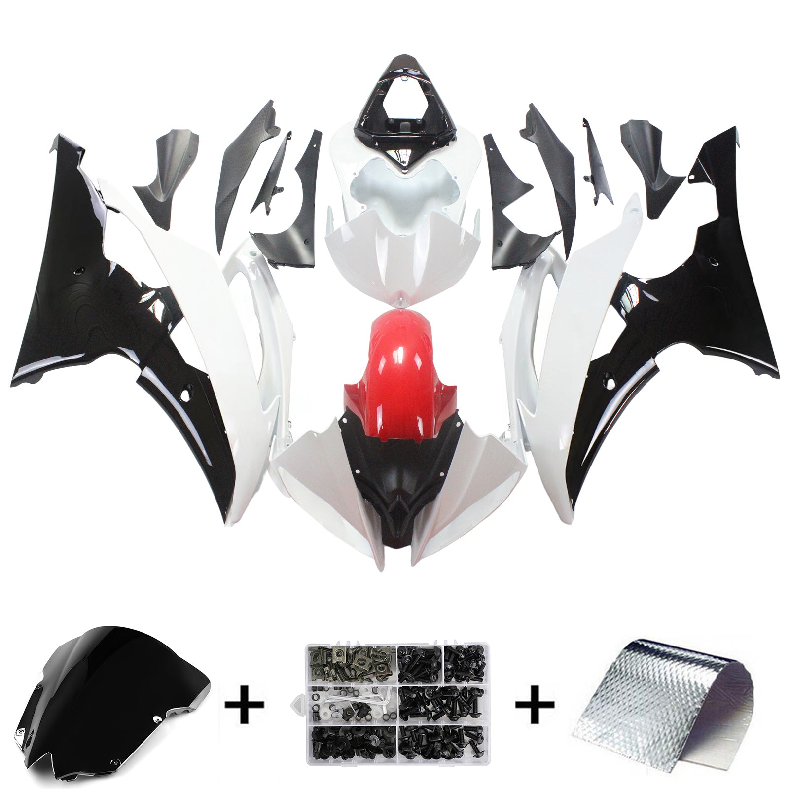 Amotopart 2008-2016 Yamaha YZF 600 R6 Red White Fairing Kit