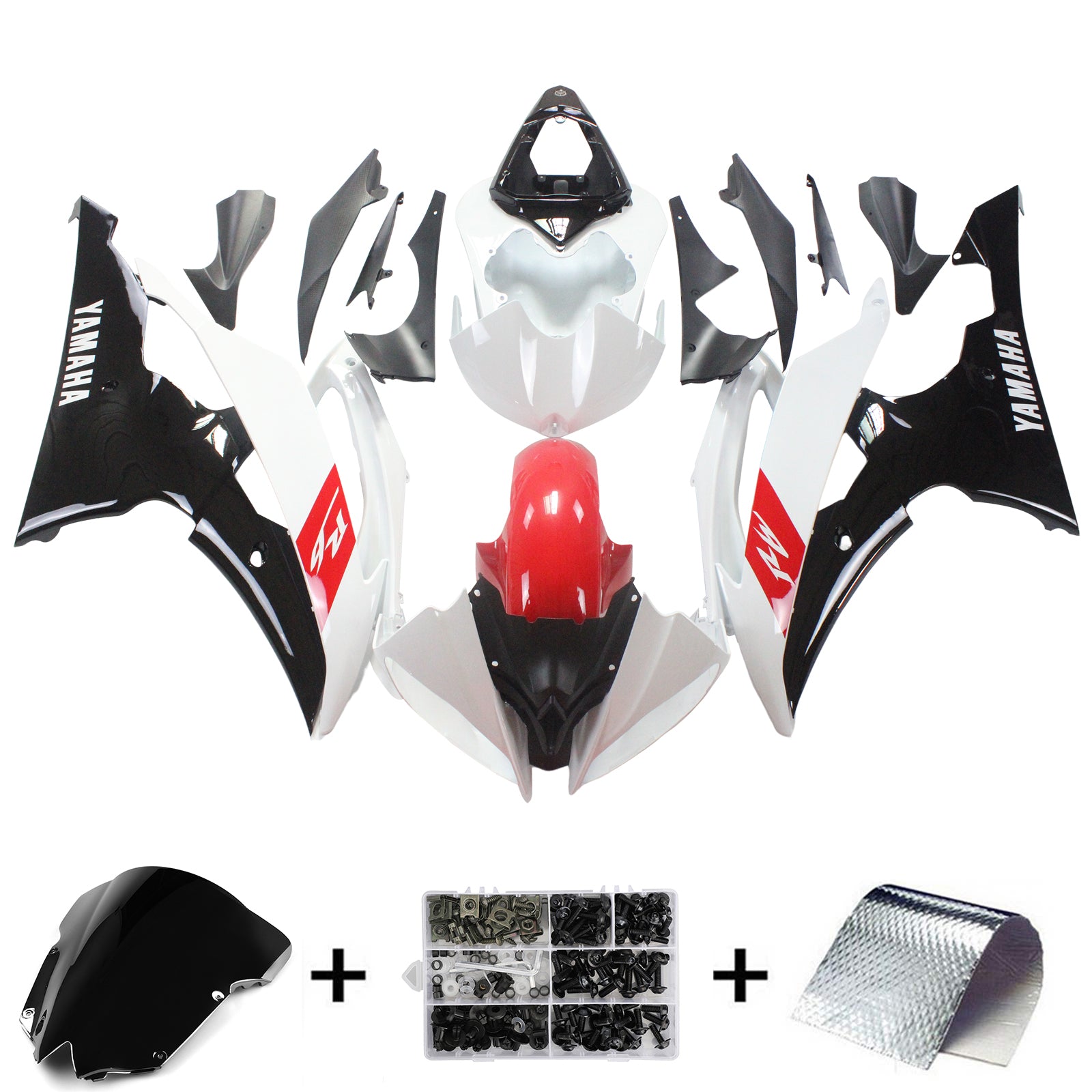 Amotopart 2008-2016 Yamaha YZF 600 R6 Red White Fairing Kit