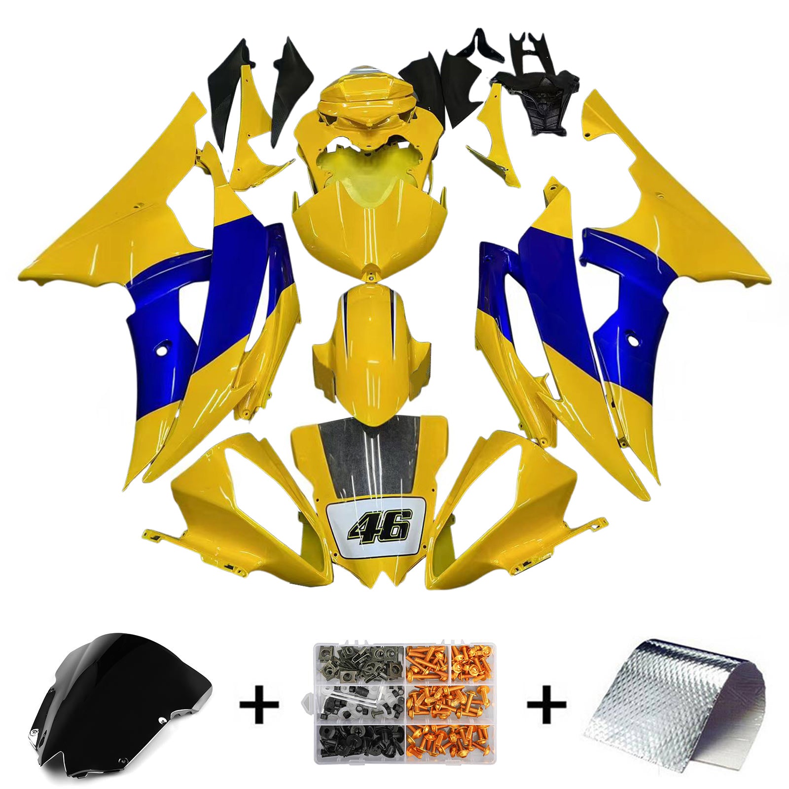 Amotopart 2008-2016 Yamaha YZF 600 R6 Kit de carenado amarillo azul