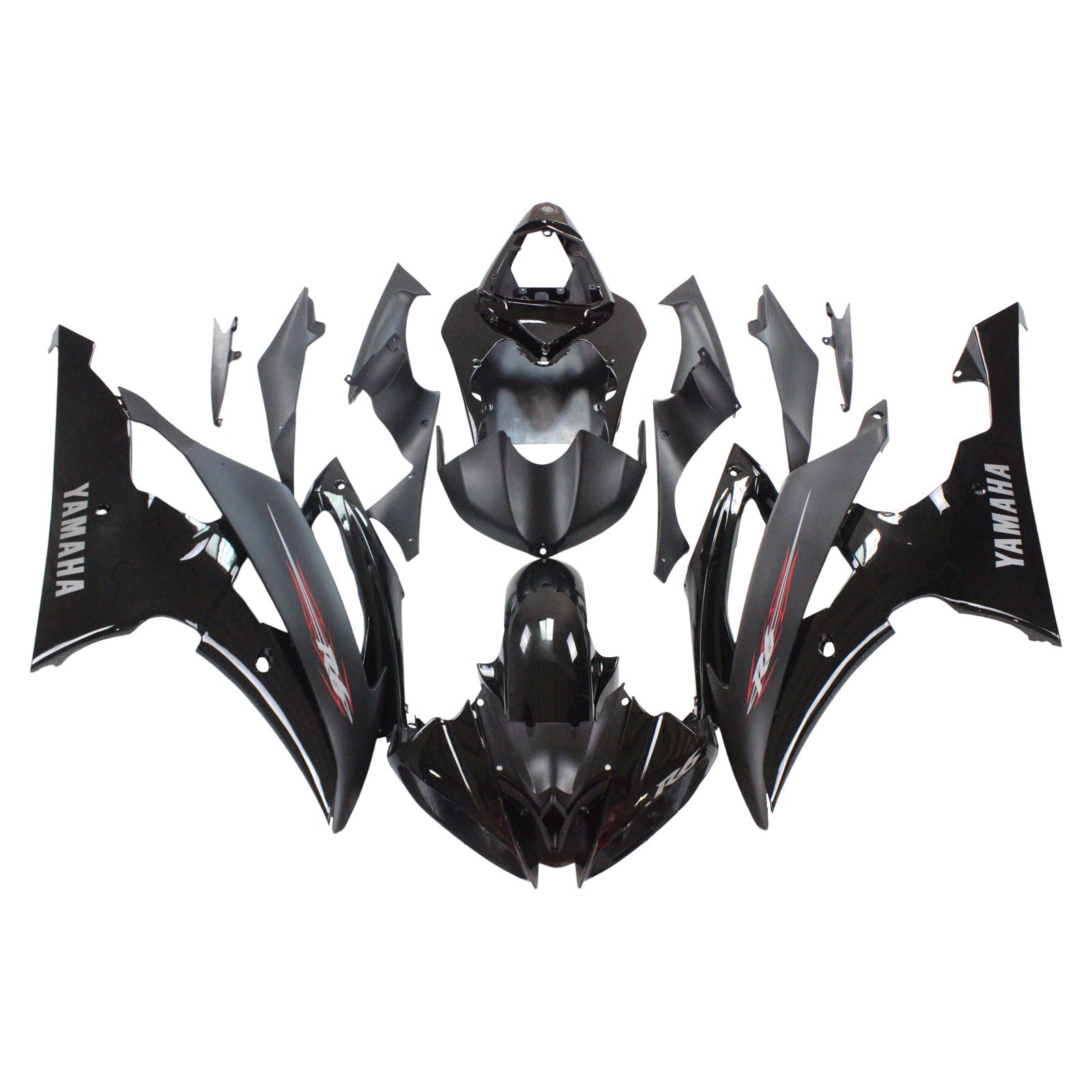 Amotopart Yamaha 2008-2016 YZF 600 R6 All Black Fairing Kit