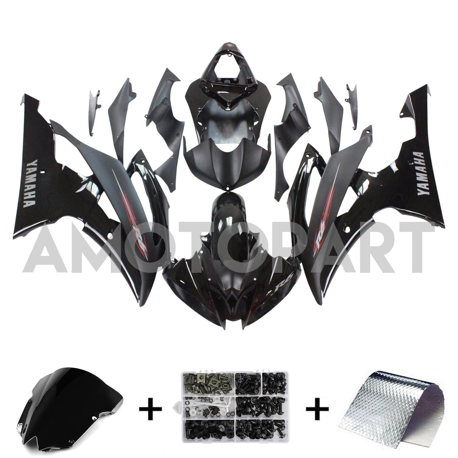 Amotopart Yamaha 2008-2016 YZF 600 R6 All Black Fairing Kit