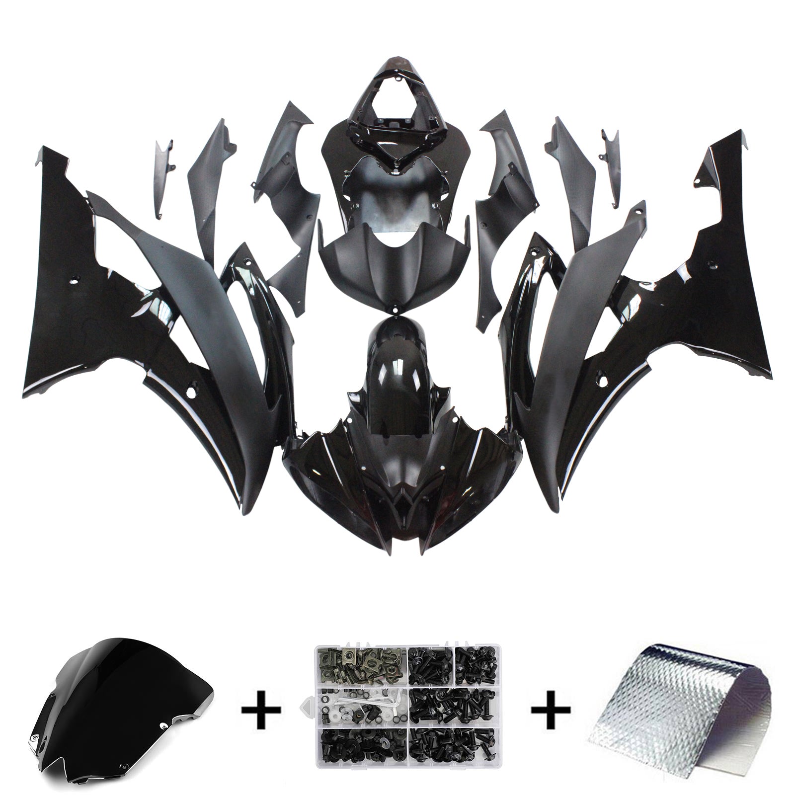 Amotopart Yamaha 2008-2016 YZF 600 R6 All Black Fairing Kit