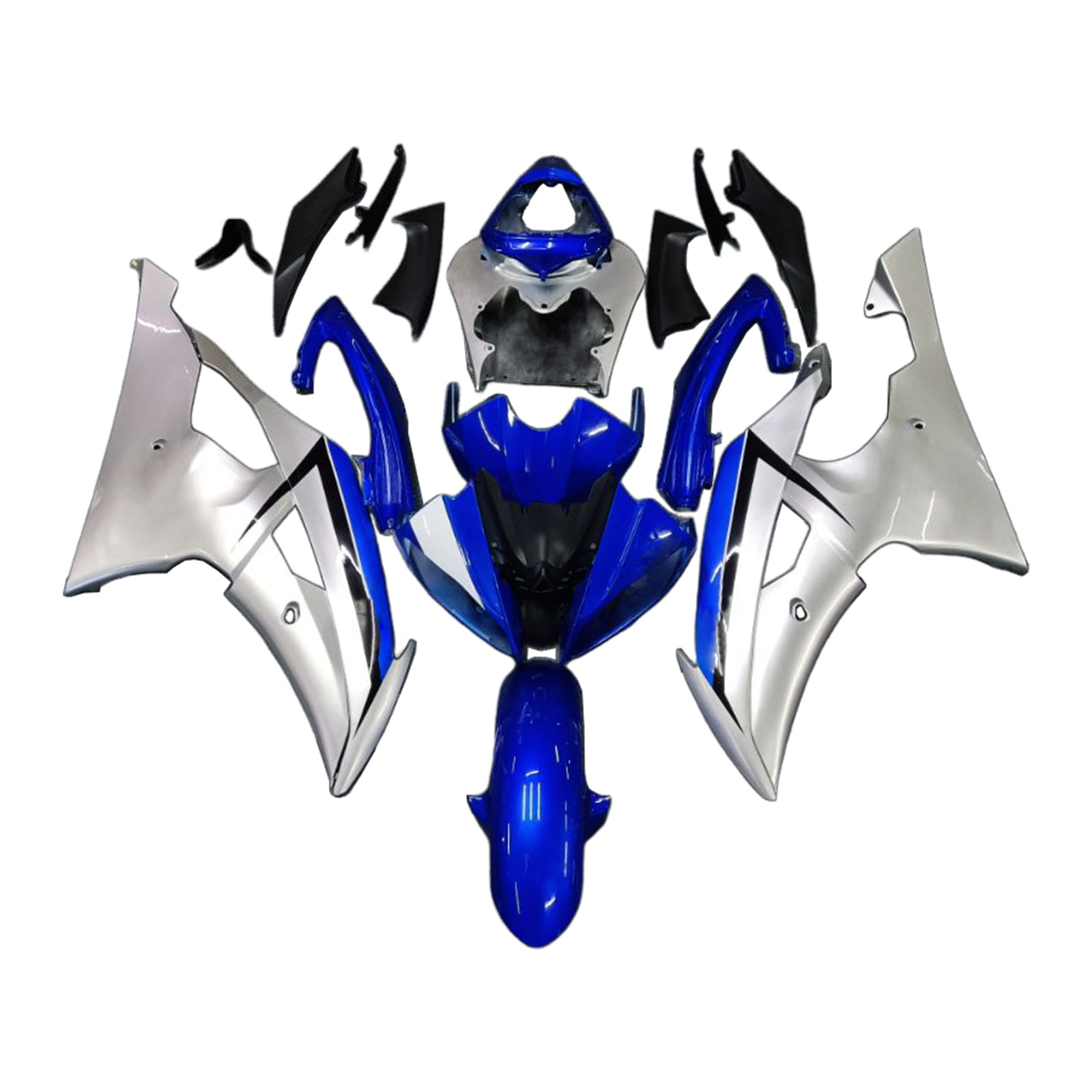 Amotopart 2008-2016 YZF 600 R6 ヤマハ ブルー&シルバー フェアリング