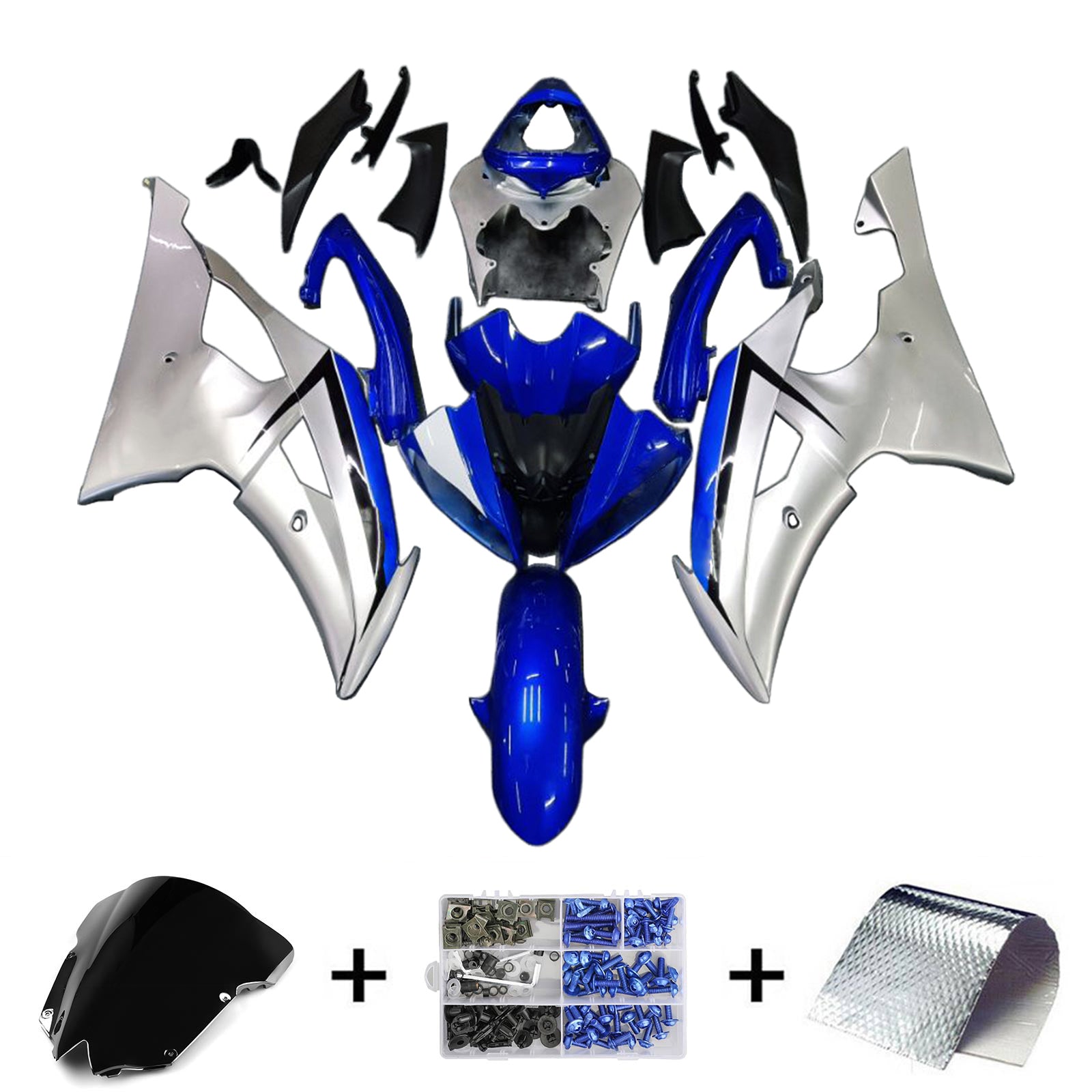 Amotopart 2008-2016 YZF 600 R6 Yamaha Blue&Silver Fairing Kit