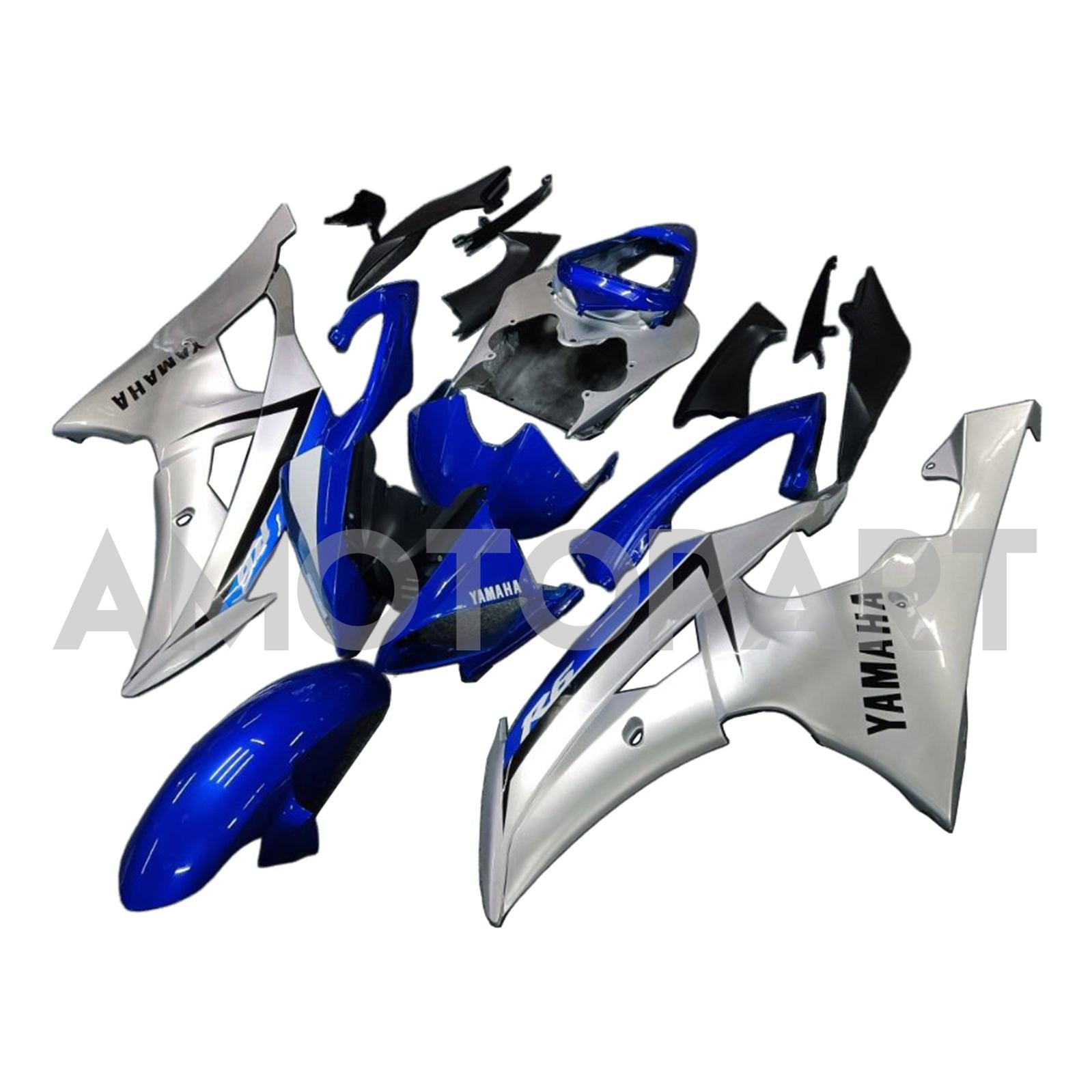 Amotopart 2008-2016 YZF 600 R6 Yamaha Blau&Silbernes Verkleidungsset