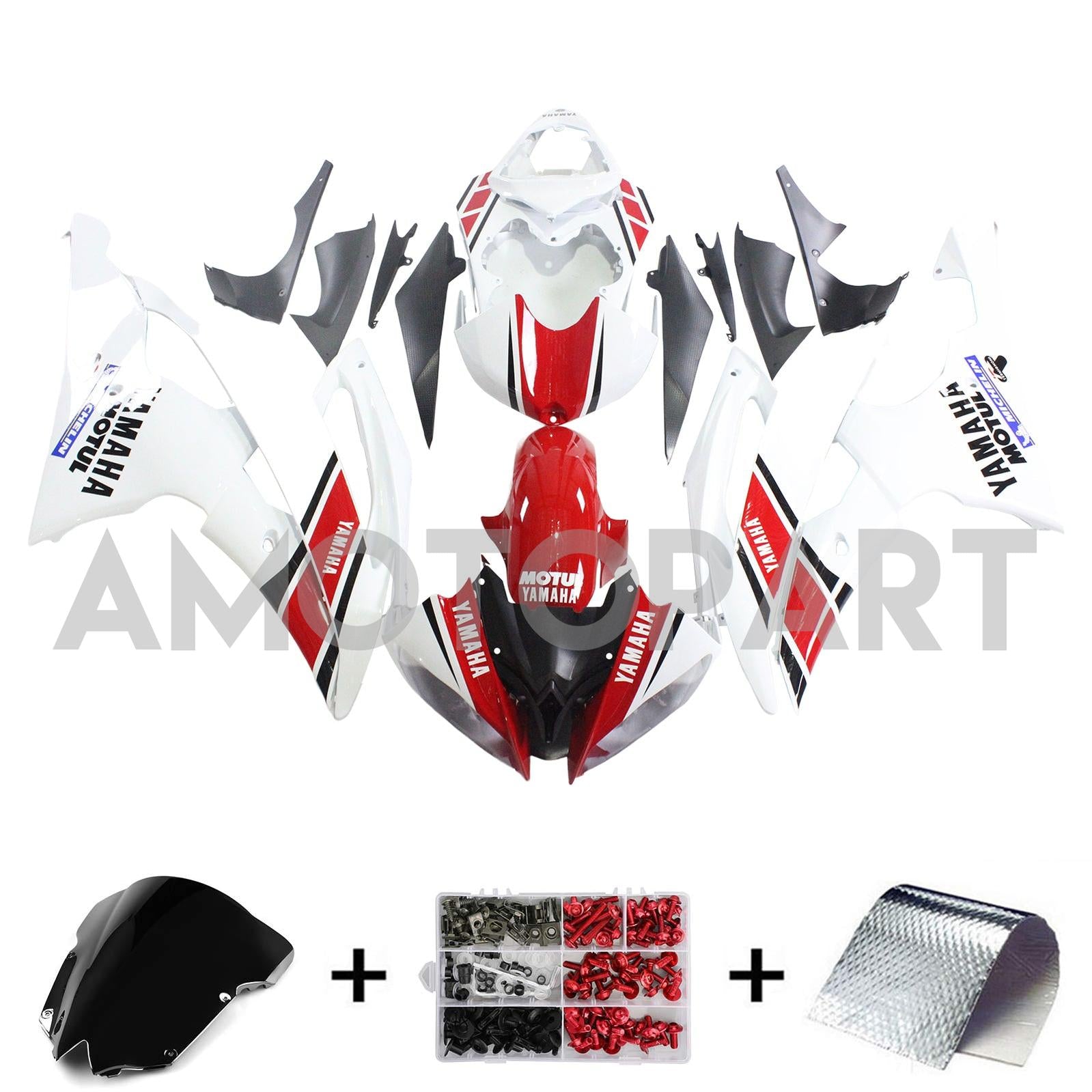 Amotopart Yamaha 2008-2016 YZF 600 R6 White Red Fairing Kit