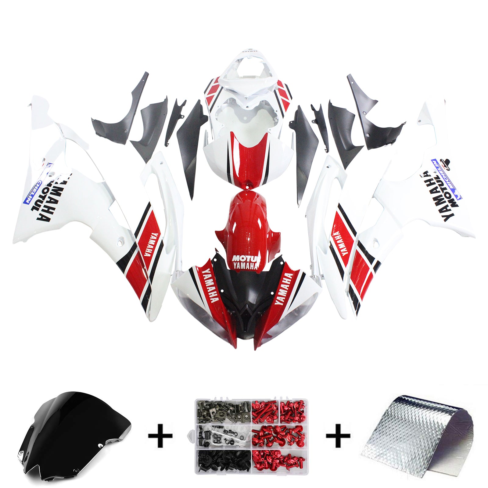 Amotopart Yamaha 2008-2016 YZF 600 R6 Kit de carenado blanco rojo