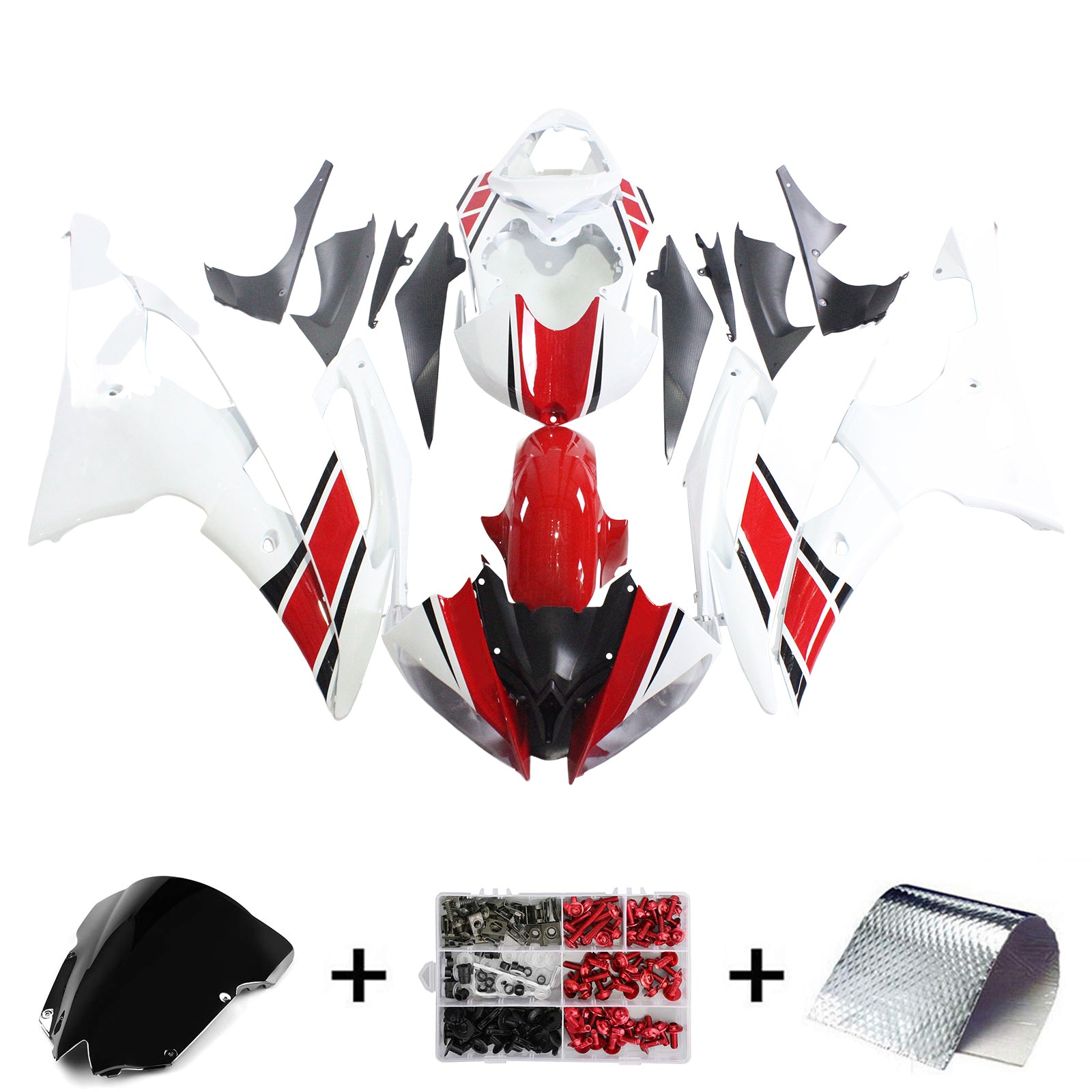 Amotopart Yamaha 2008-2016 YZF 600 R6 White Red Fairing Kit