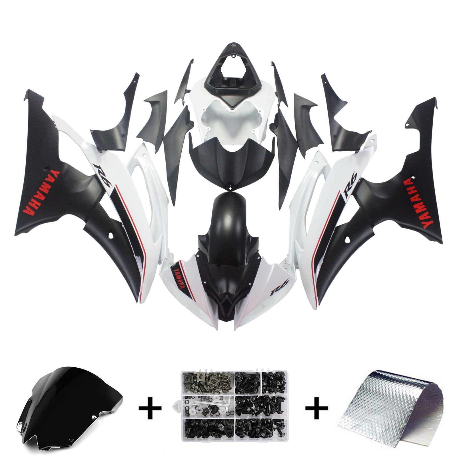 Amotopart 2008-2016 Kit carena Yamaha YZF 600 R6 Nero e Bianco