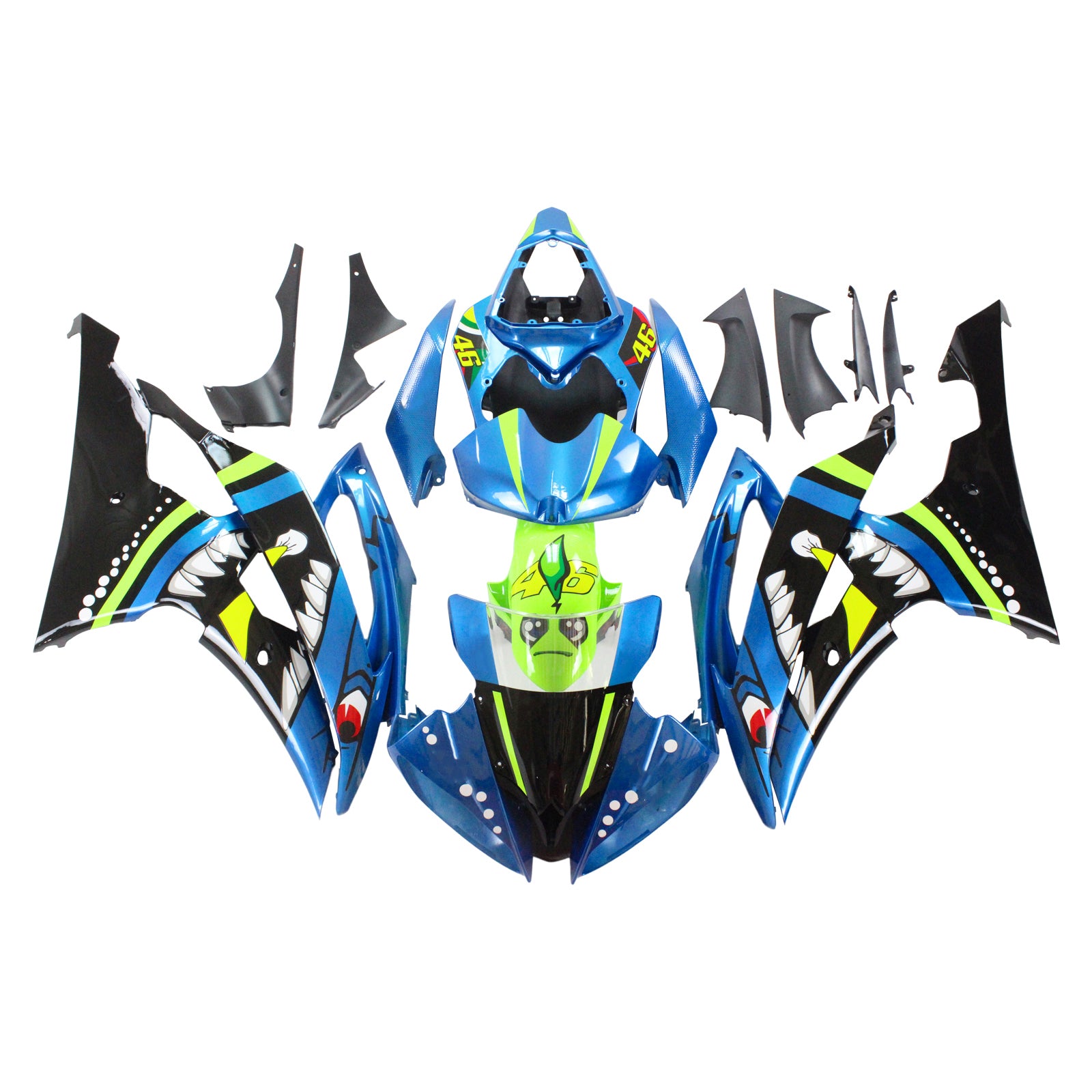 Amotopart 2008-2016 YZF 600 R6 Yamaha Blue&Green Fairing Kit