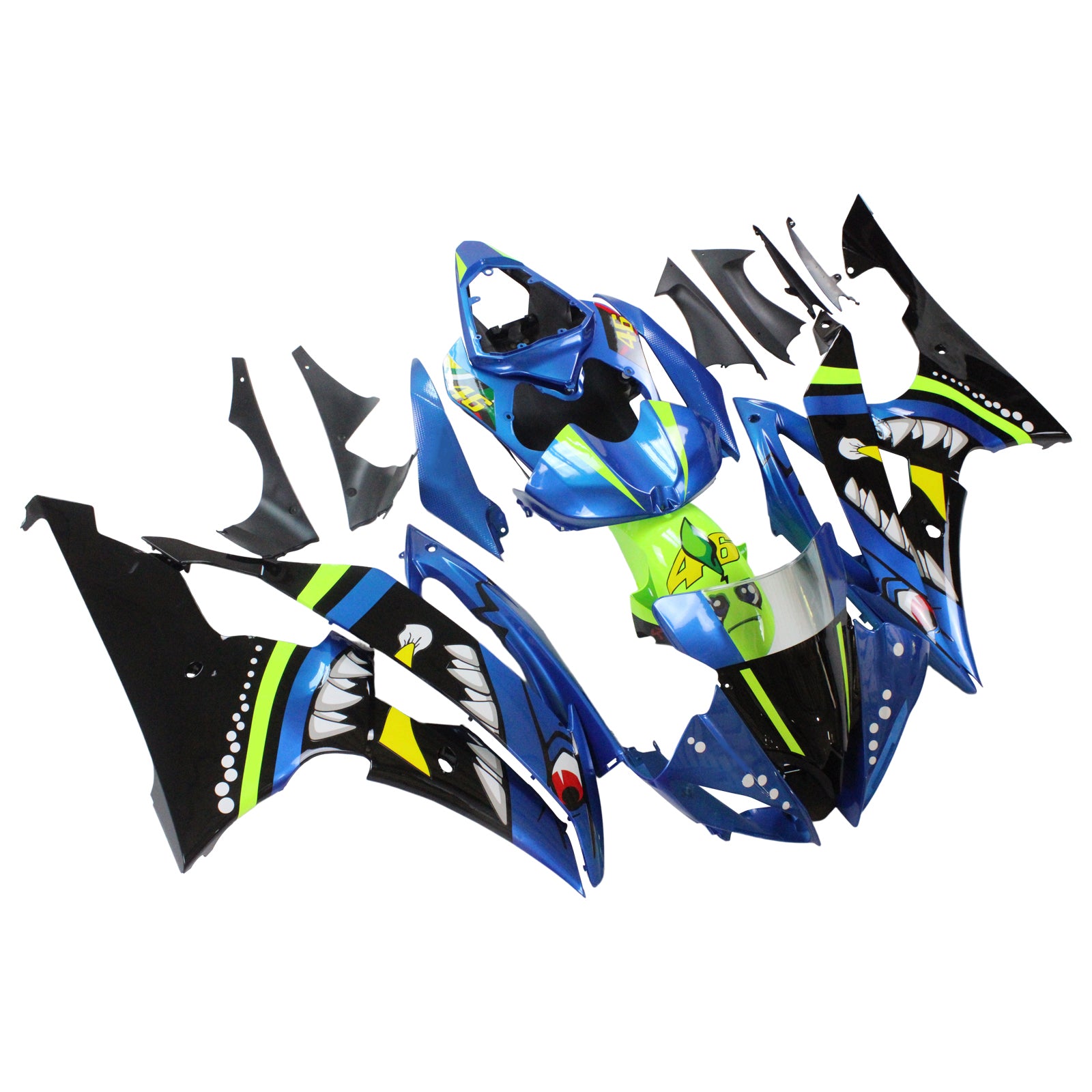 Amotopart 2008-2016 YZF 600 R6 Yamaha Blue&Green Fairing Kit