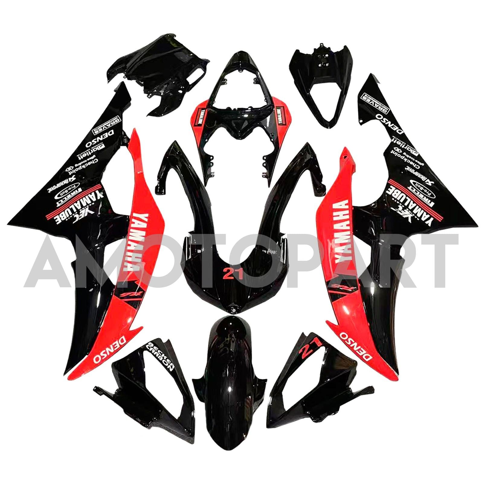 Amotopart Verkleidungsset für Yamaha 2008–2016 YZF 600 R6, Schwarz, Rot