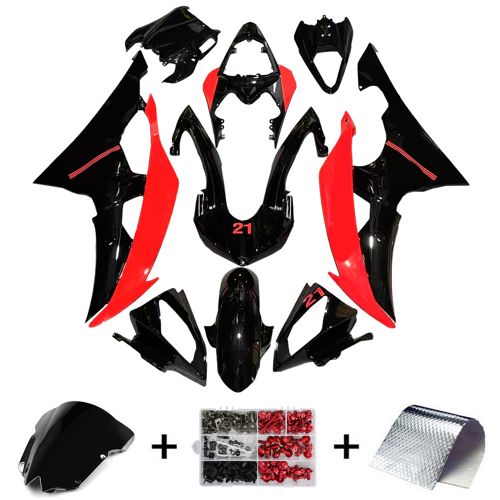 Amotopart Yamaha 2008-2016 YZF 600 R6 Black Red Fairing Kit