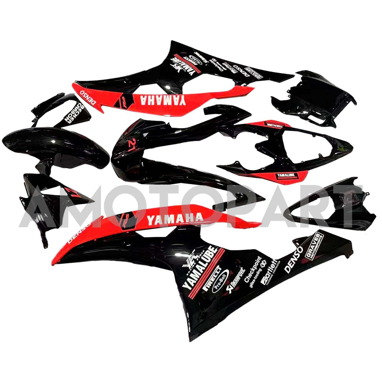Amotopart Verkleidungsset für Yamaha 2008–2016 YZF 600 R6, Schwarz, Rot