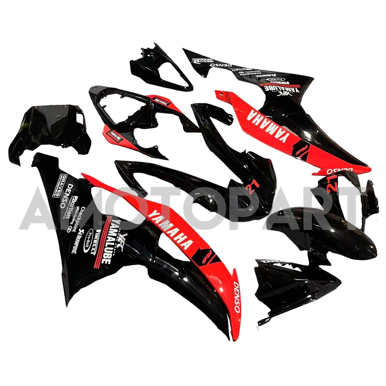 Amotopart Verkleidungsset für Yamaha 2008–2016 YZF 600 R6, Schwarz, Rot