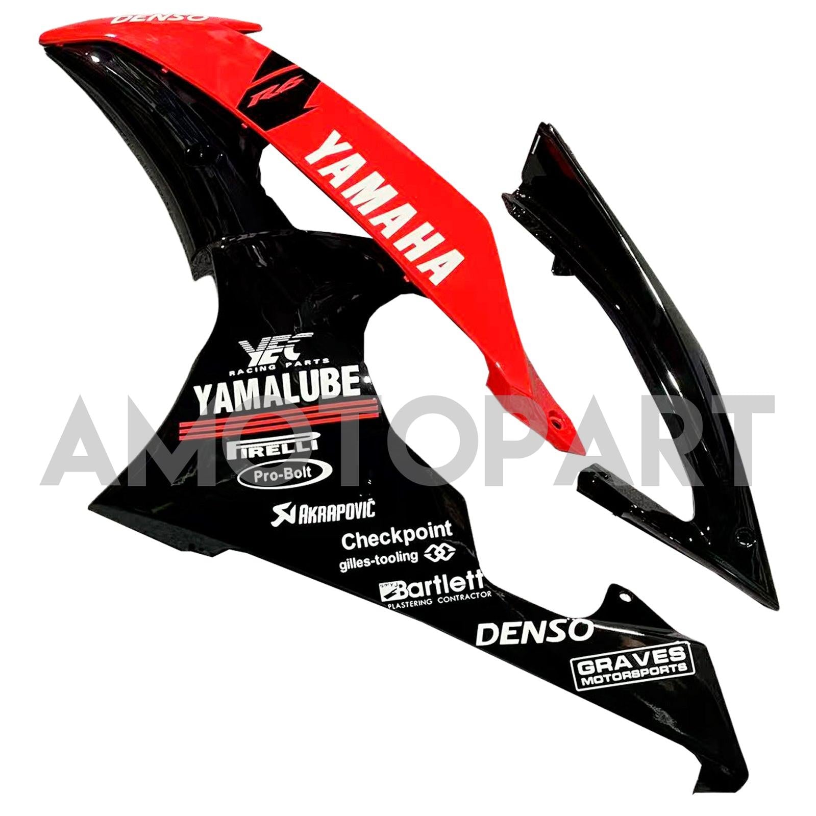 Amotopart Verkleidungsset für Yamaha 2008–2016 YZF 600 R6, Schwarz, Rot