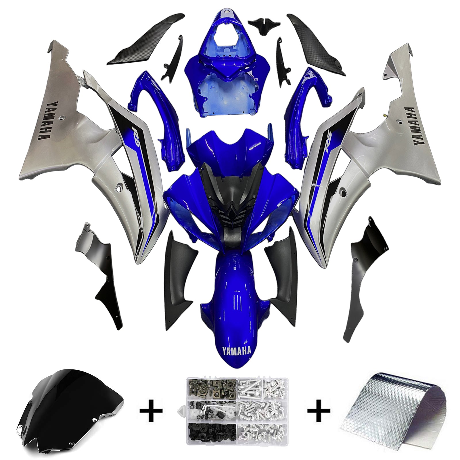 Amotopart Yamaha 2008-2016 YZF 600 R6 Blue Sliver Fairing Kit