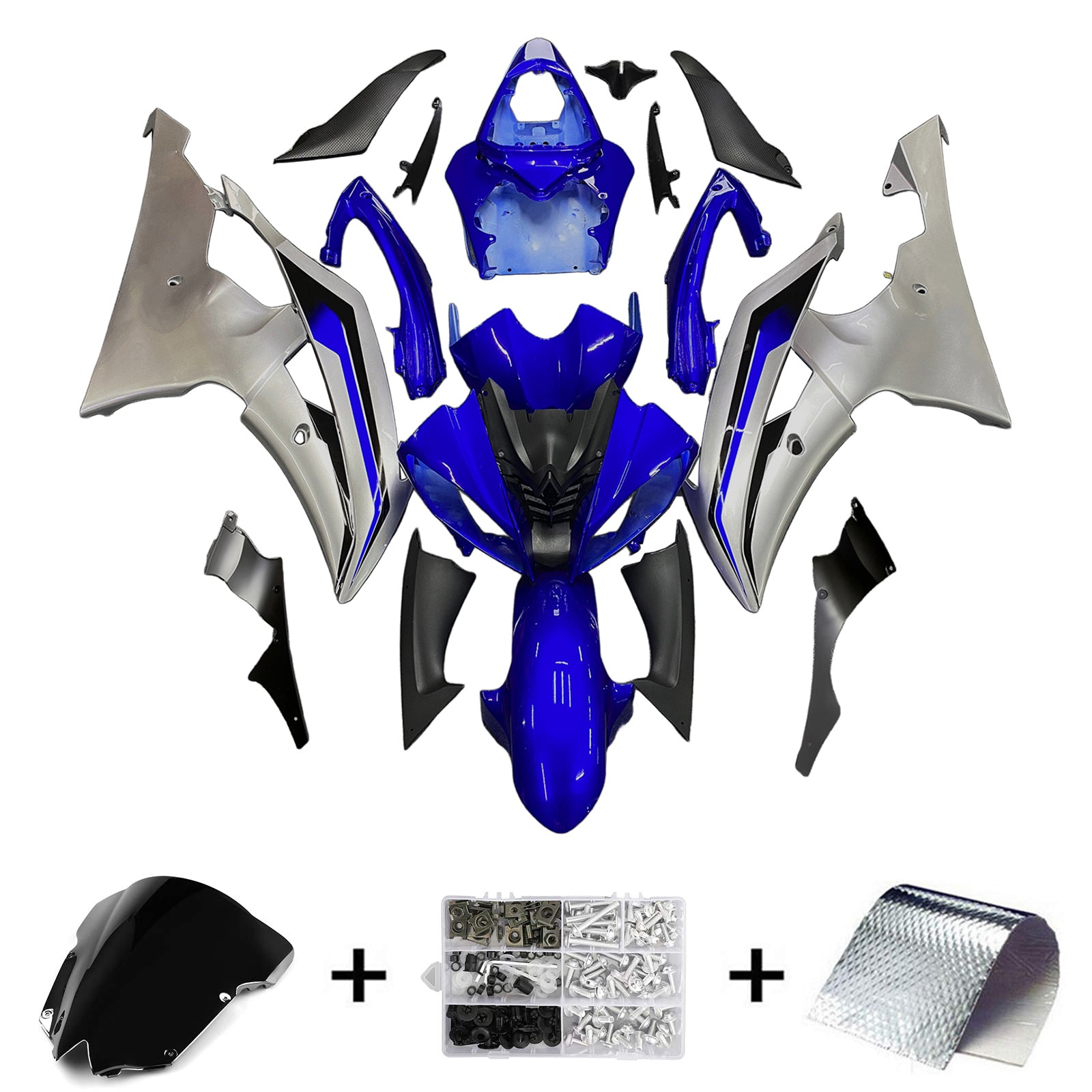 Amotopart Yamaha 2008-2016 YZF 600 R6 Blue Sliver Fairing Kit