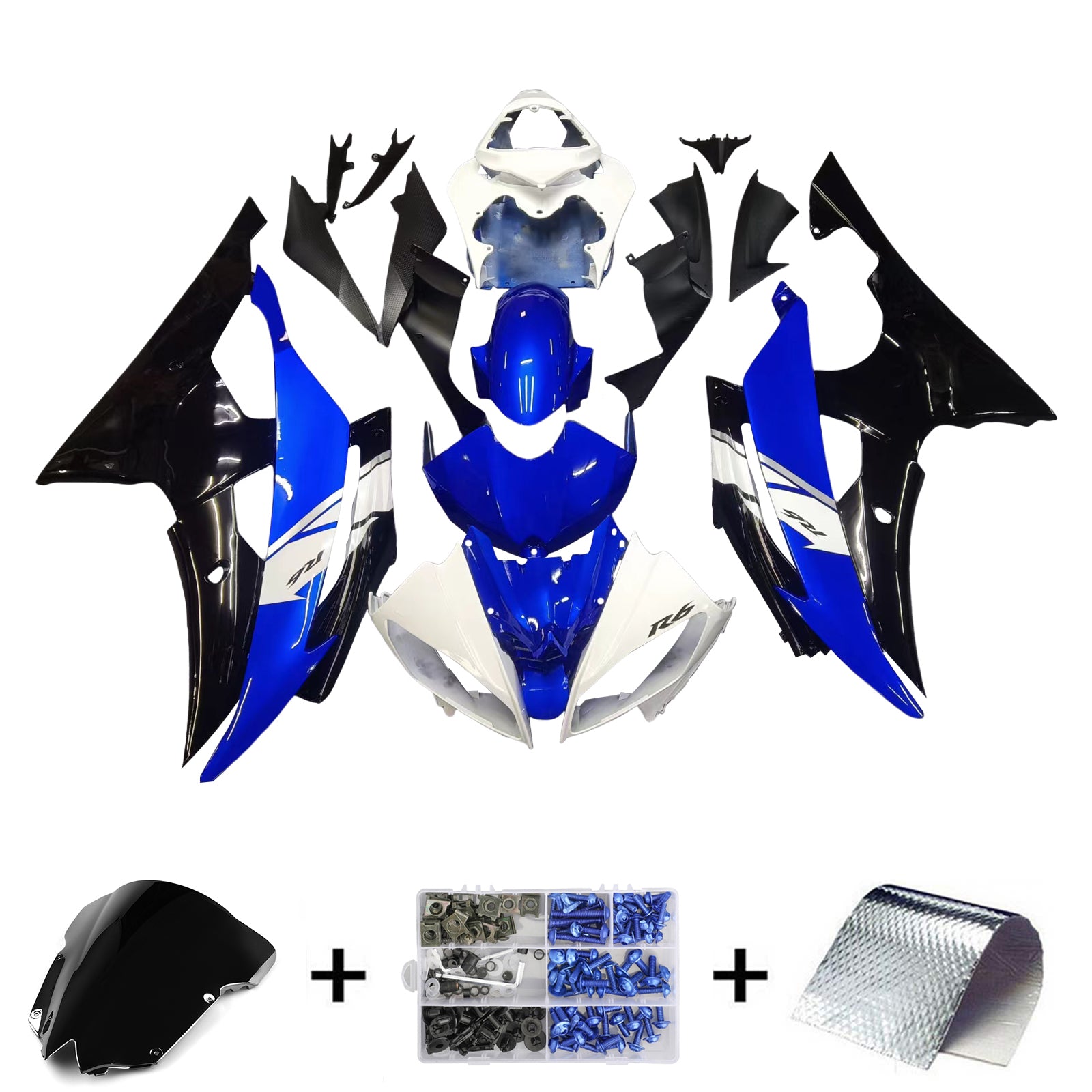 Amotopart ヤマハ YZF 600 R6 2008-2016 ブルー&ブラック Style1 フェアリングキット