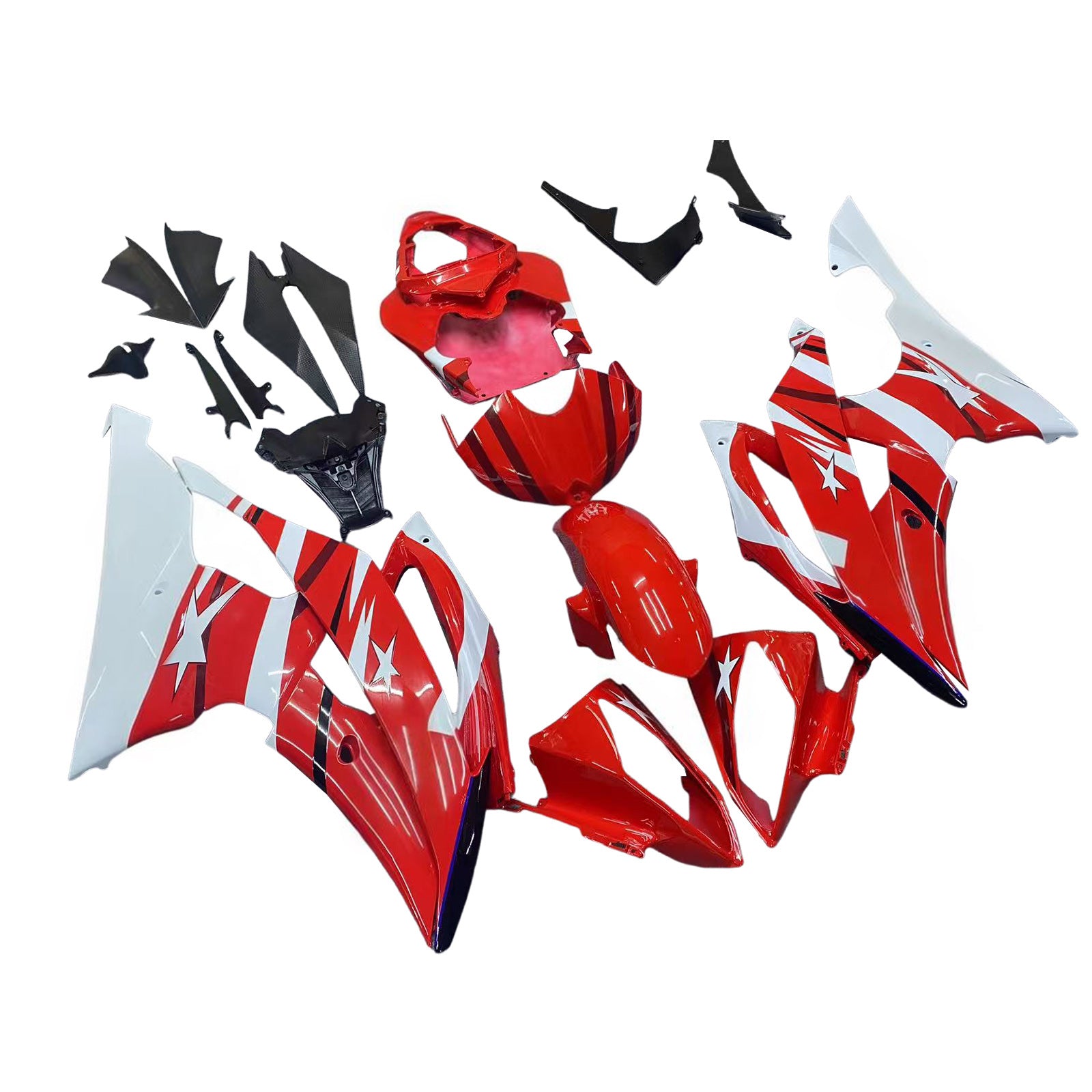 Kit de carenado Amotopart Yamaha YZF 600 R6 2008-2016 rojo y blanco Style2