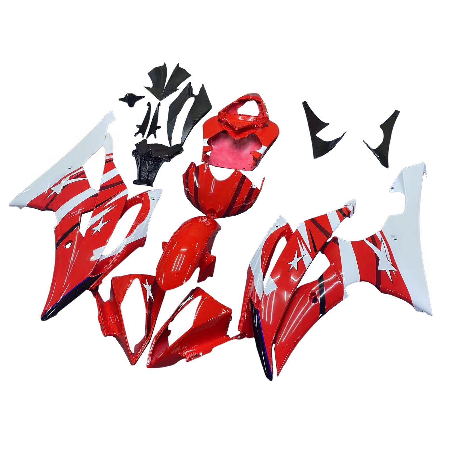 Kit de carenado Amotopart Yamaha YZF 600 R6 2008-2016 rojo y blanco Style2