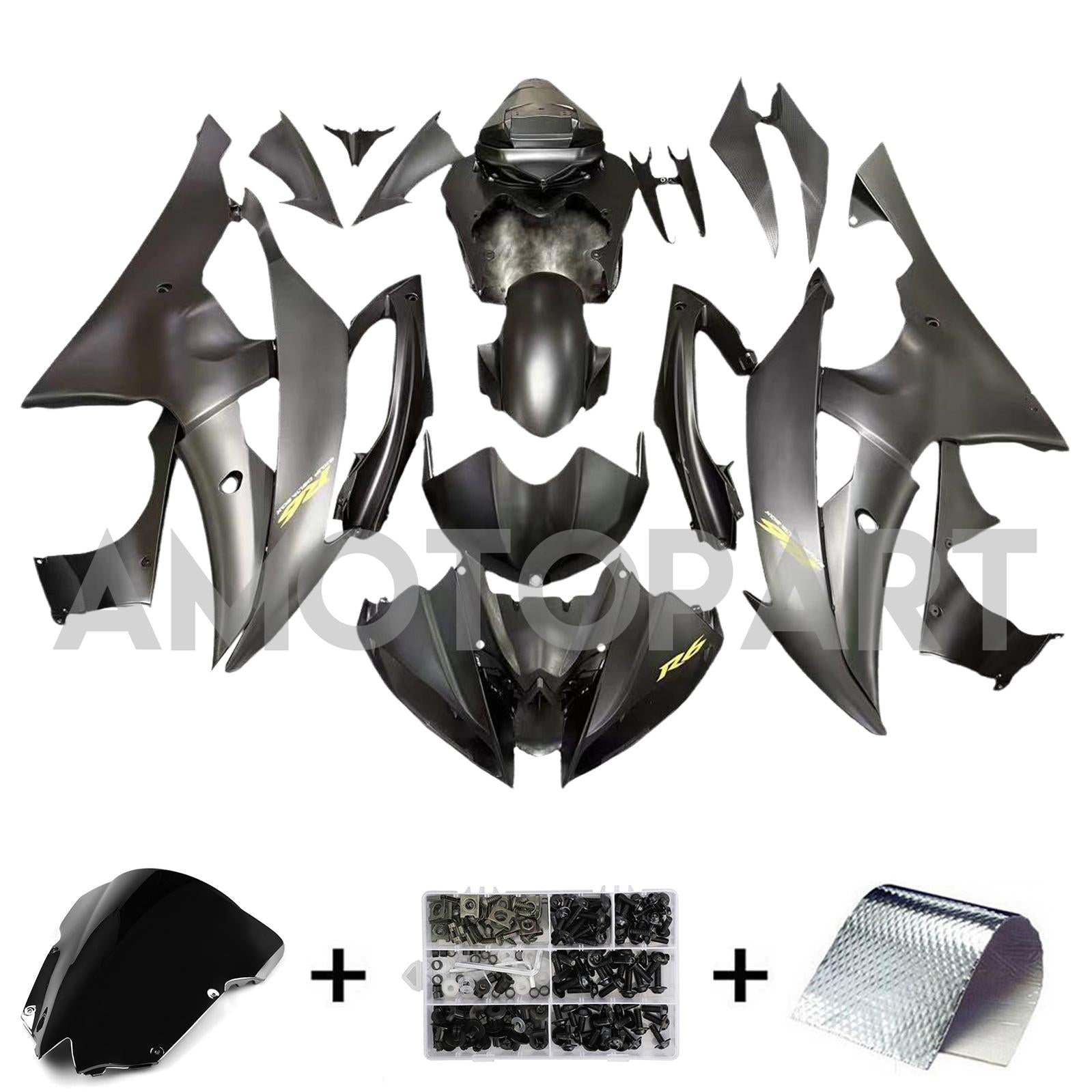 Amotopart Yamaha YZF 600 R6 2008-2016 Black Fairing Kit
