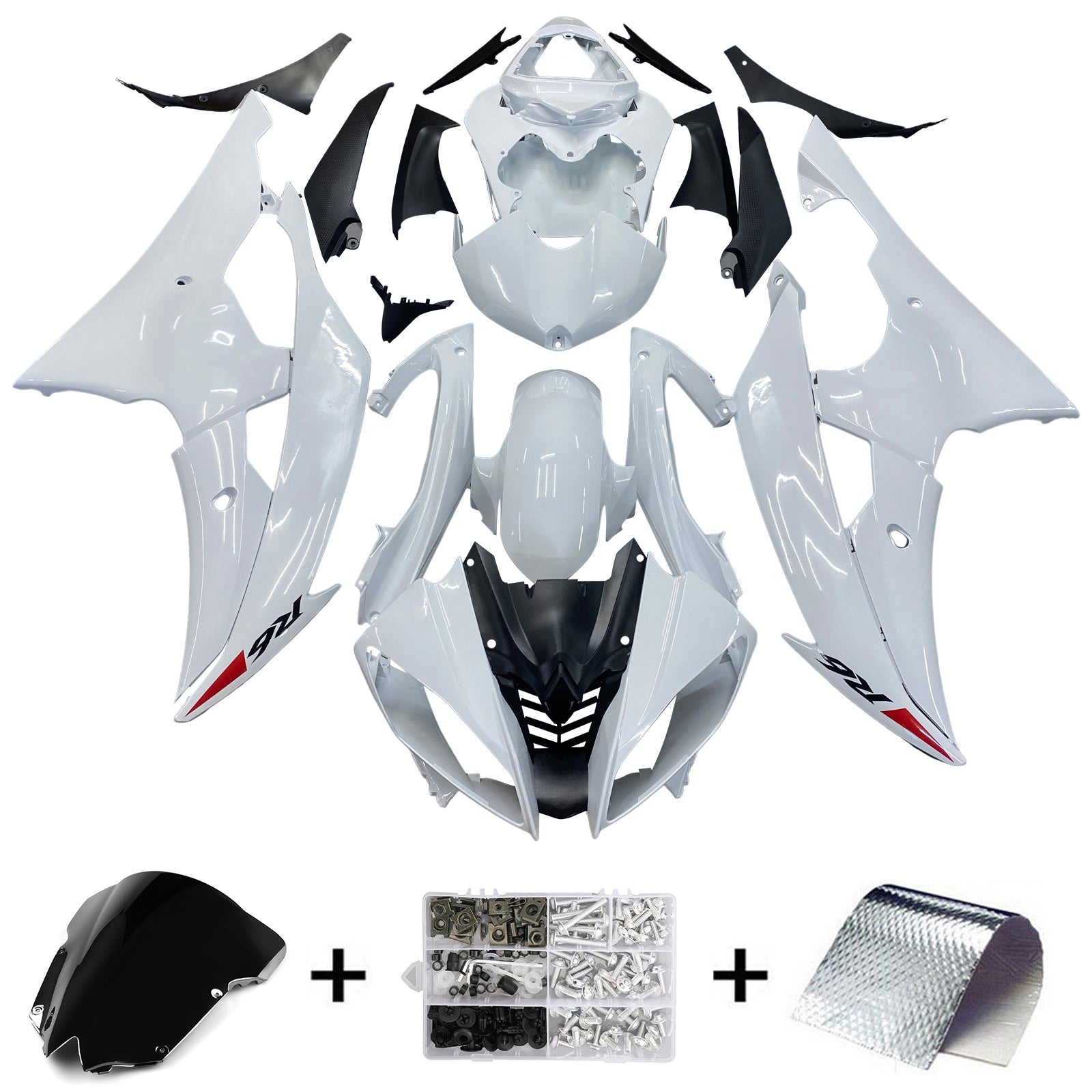 Amotopart Yamaha YZF 600 R6 2008-2016 White Fairing Kit