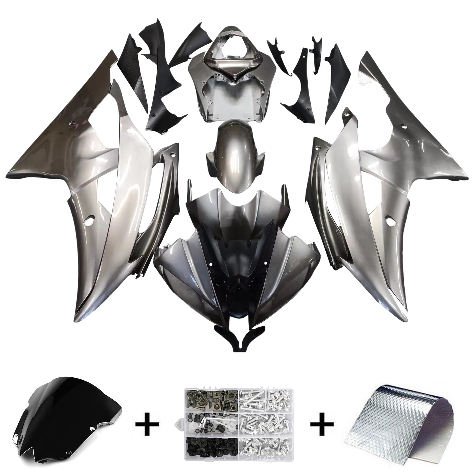 Amotopart Yamaha YZF 600 R6 2008-2016 Grey&Silver Fairing Kit