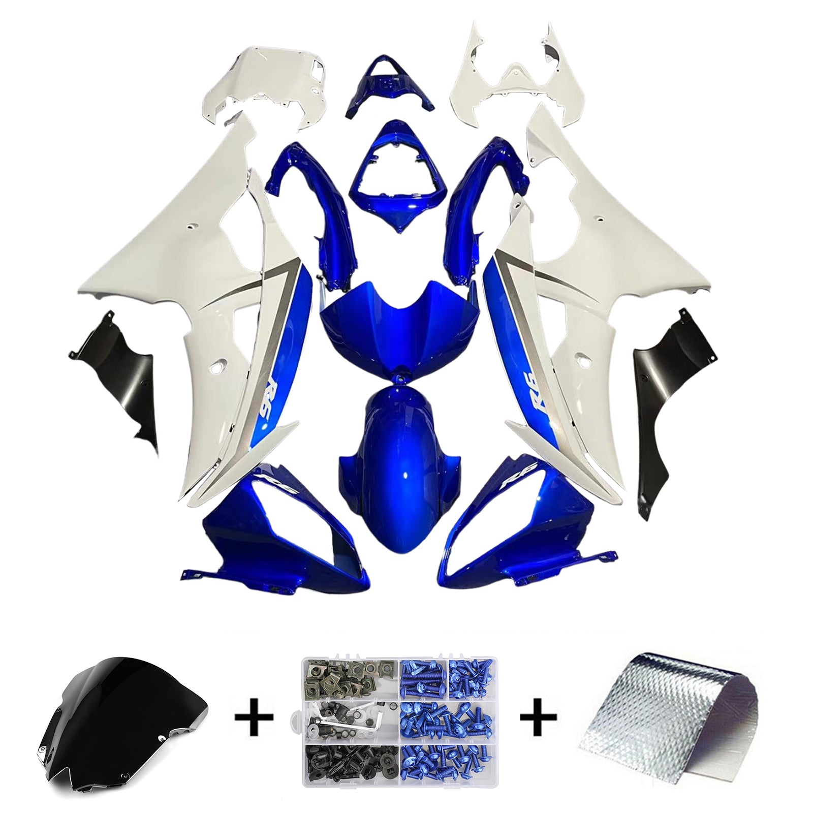 Kit de carenado Amotopart Yamaha YZF 600 R6 2008-2016 azul y blanco Style3