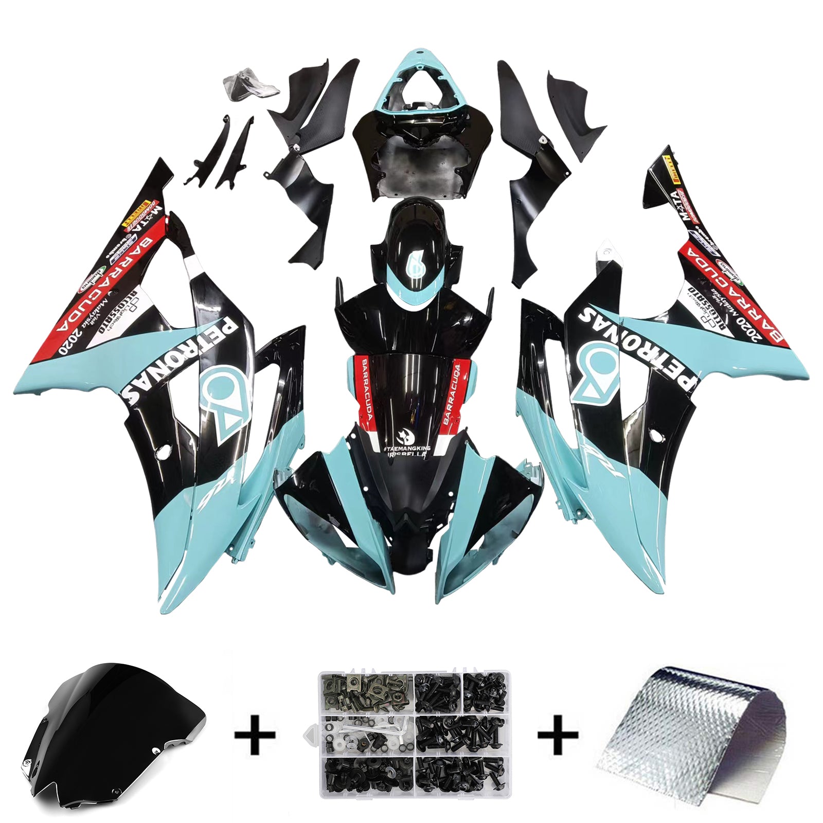 Amotopart Yamaha YZF 600 R6 2008-2016 Kit de carenado Patronus azul y negro