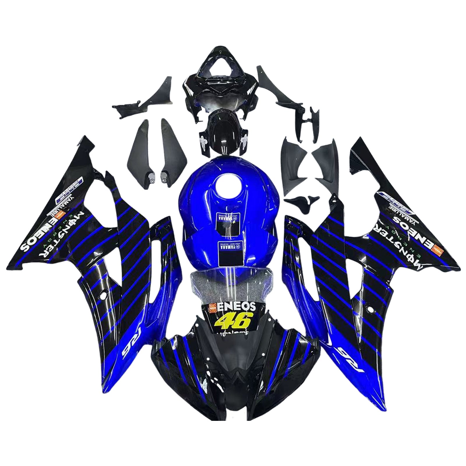 Amotopart Kit carena Blu&Nero Style3 per Yamaha YZF 600 R6 2008-2016