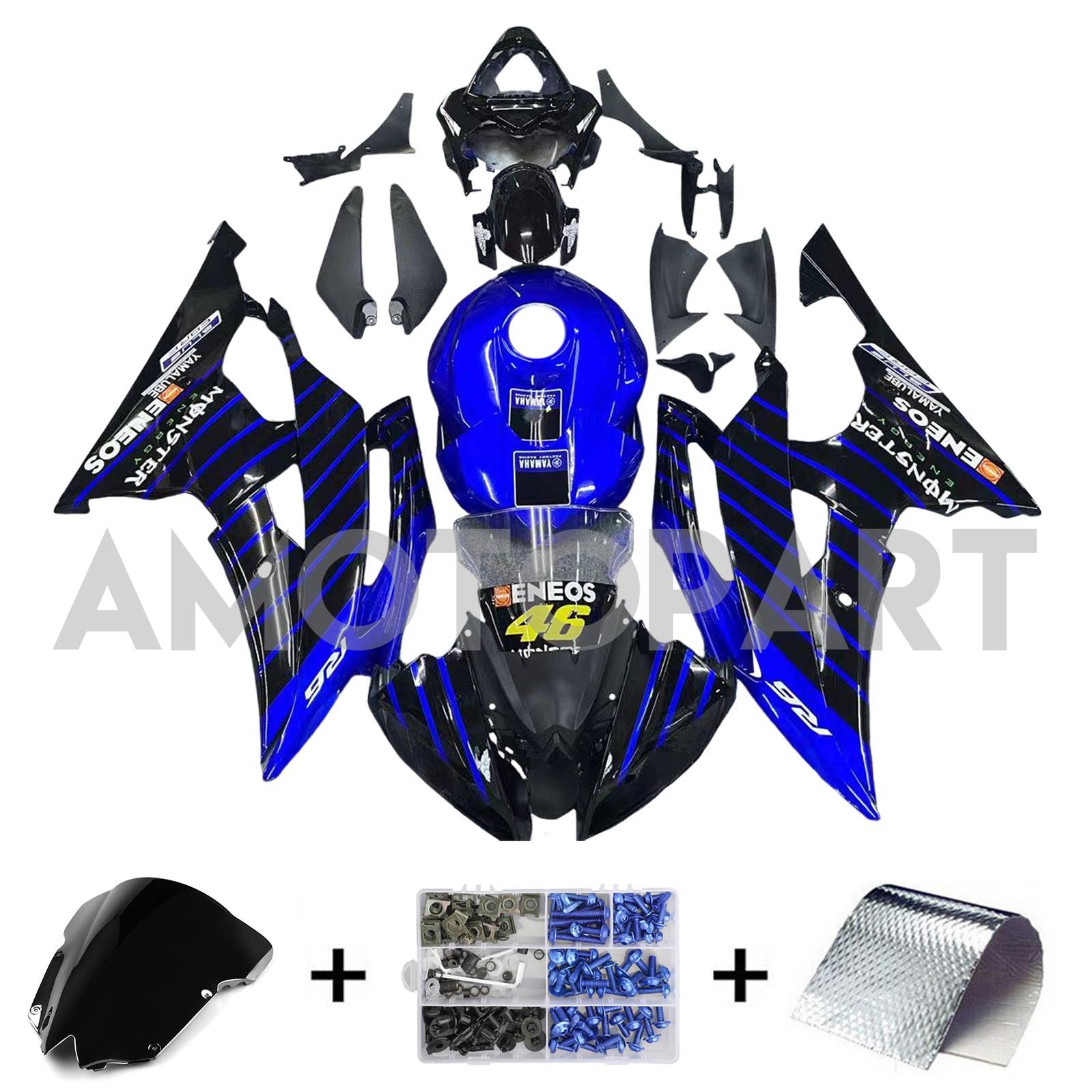 Amotopart Yamaha YZF 600 R6 2008-2016 Blue&Black Style3 Fairing Kit