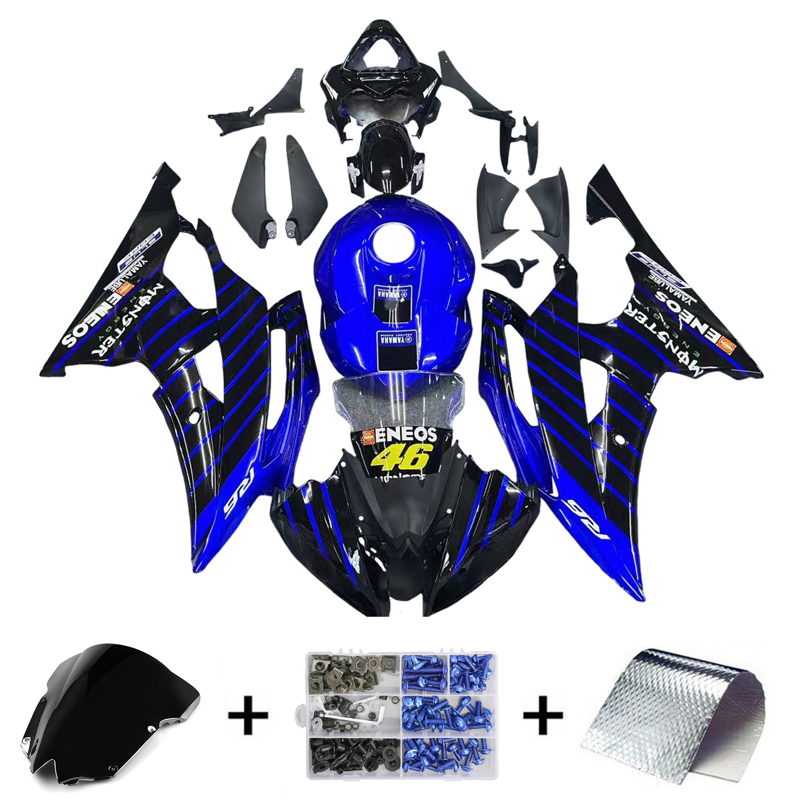 Amotopart ヤマハ YZF 600 R6 2008-2016 ブルー&ブラック Style3 フェアリングキット