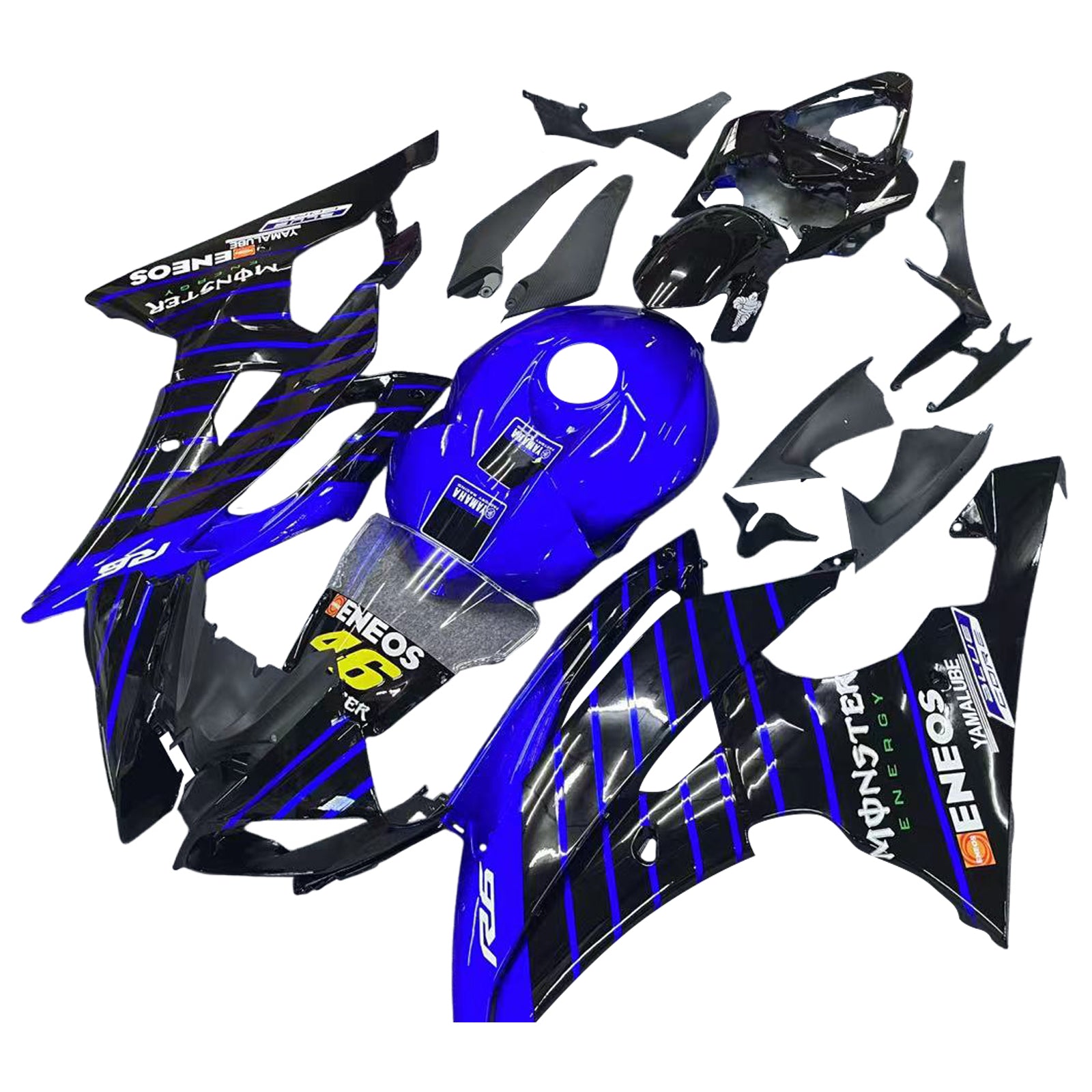 Amotopart Kit carena Blu&Nero Style3 per Yamaha YZF 600 R6 2008-2016