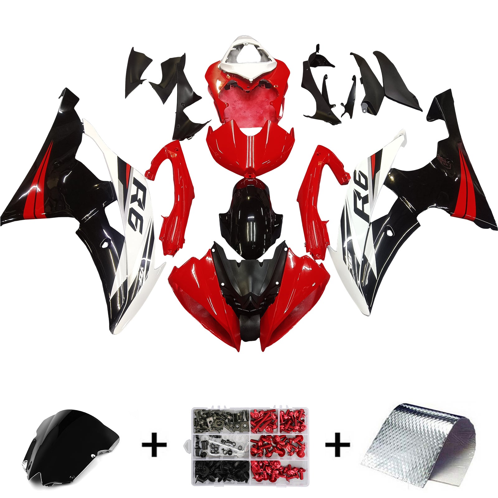 Kit de carenado Amotopart Yamaha YZF 600 R6 2008-2016 rojo y blanco Style5