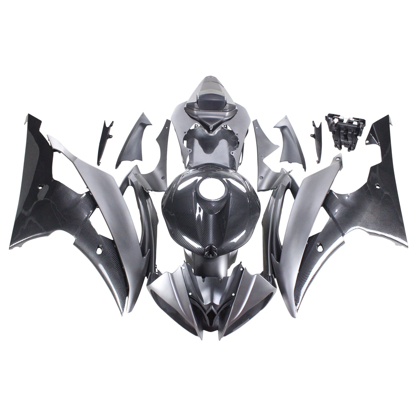 Amotopart 2008-2016 Yamaha YZF 600 R6 Carbon Fiber Black&Grey Fairing Kit