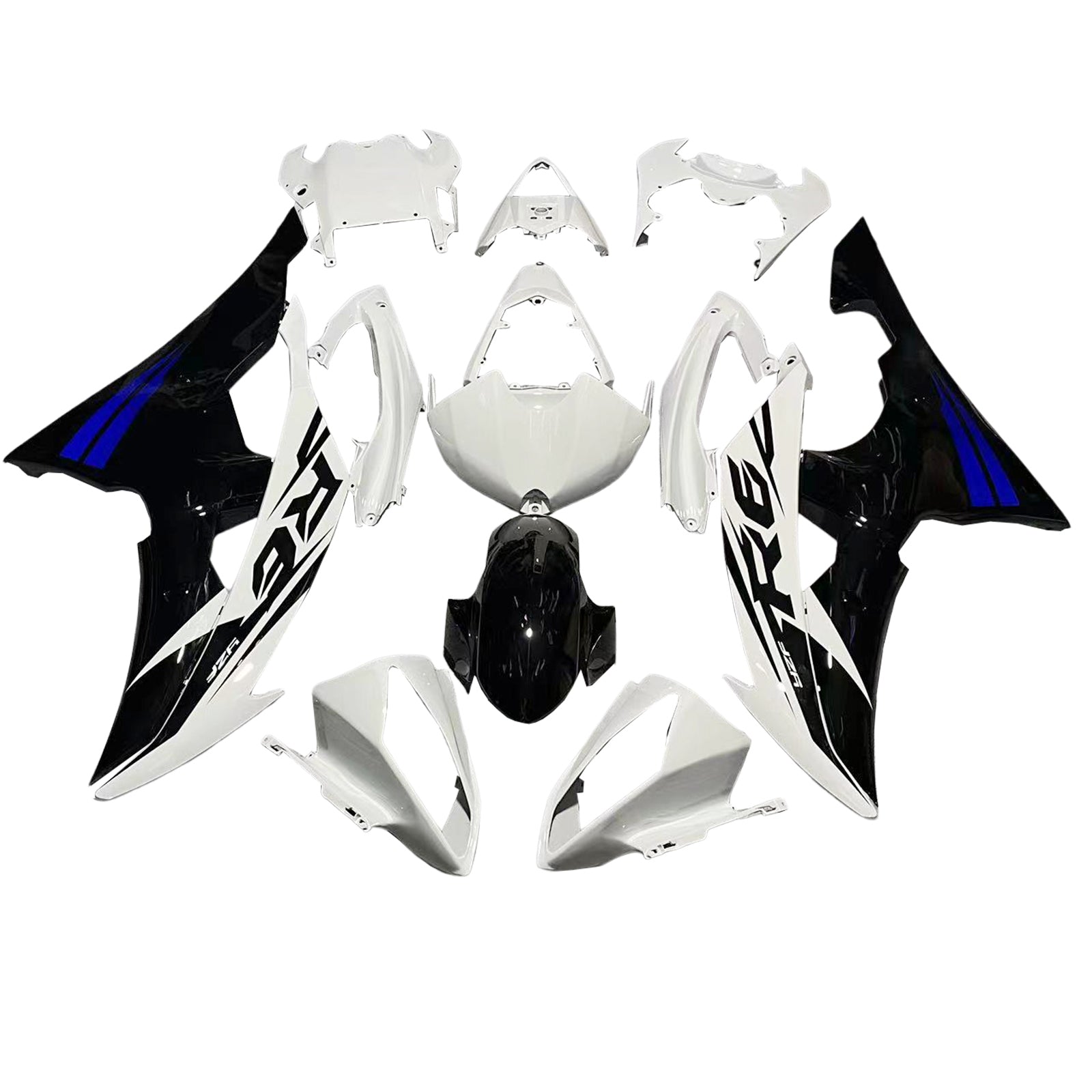 Amotopart 2008-2016 Yamaha YZF 600 R6 Kit de carénage blanc et noir Style3