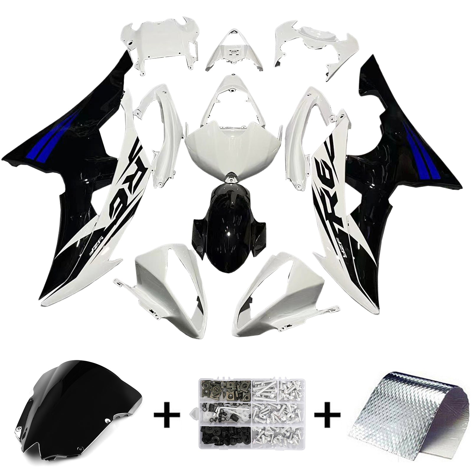 Amotopart 2008–2016 Yamaha YZF 600 R6 Weiß &amp; Schwarz Style3 Verkleidungsset