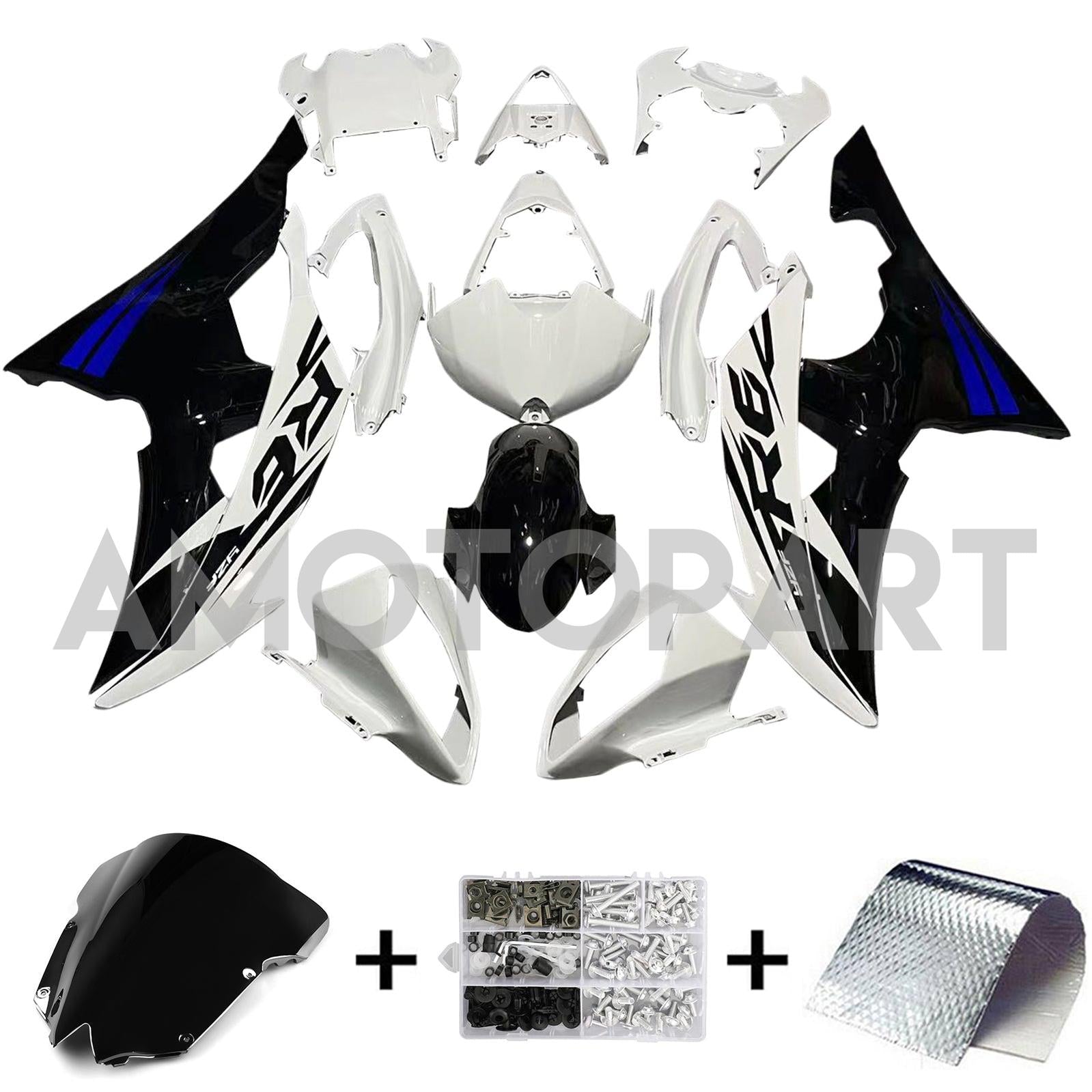 Amotopart 2008-2016 Yamaha YZF 600 R6 White&Black Style3 Fairing Kit