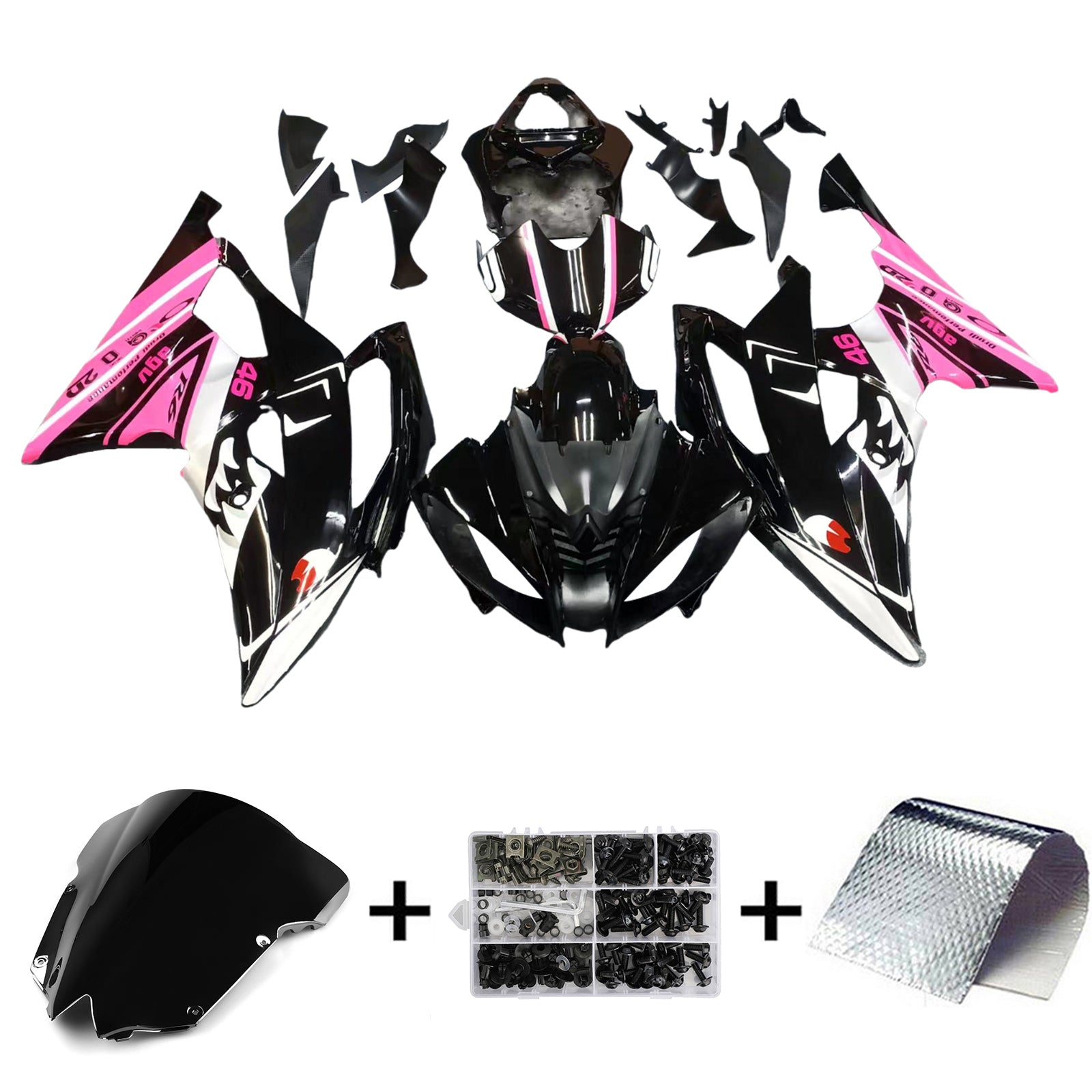 Amotopart 2008–2016 Yamaha YZF 600 R6 Verkleidungsset in Schwarz und Pink