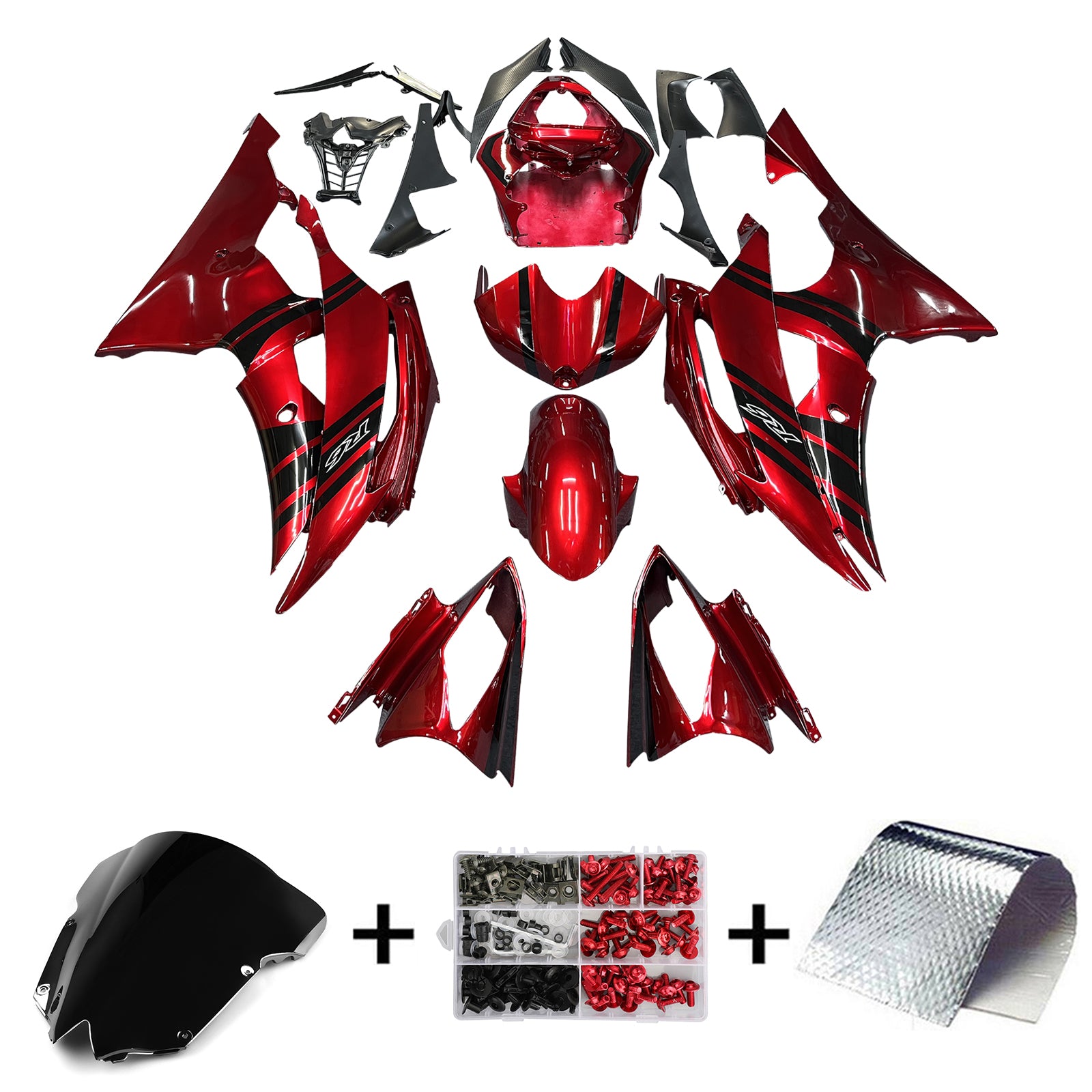 Amotopart 2008-2016 Yamaha YZF 600 R6 Gloss Red & Black Fairing Kit