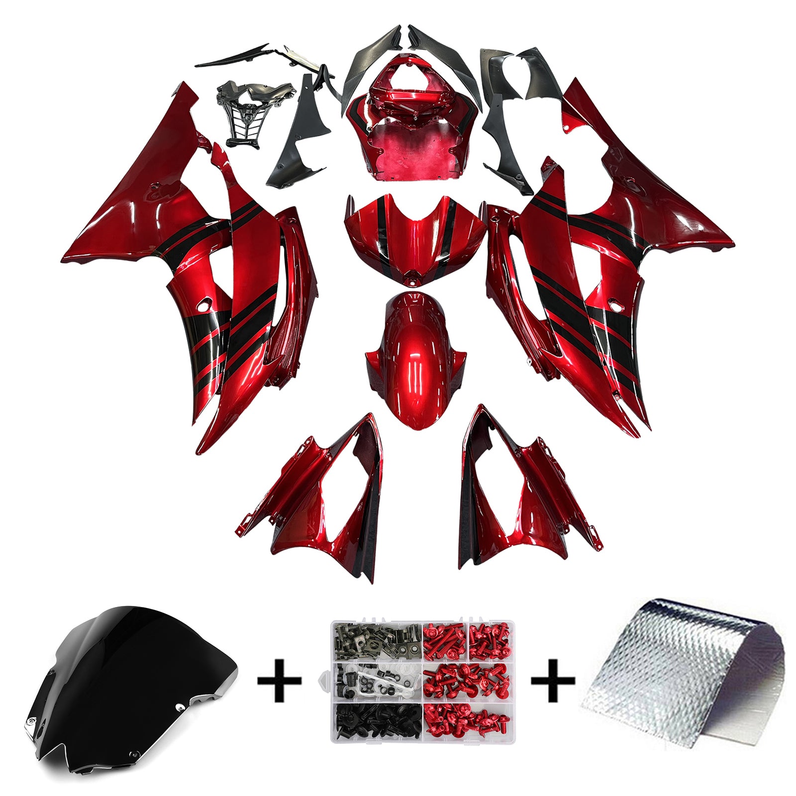 Amotopart 2008-2016 Yamaha YZF 600 R6 Gloss Red & Black Fairing Kit