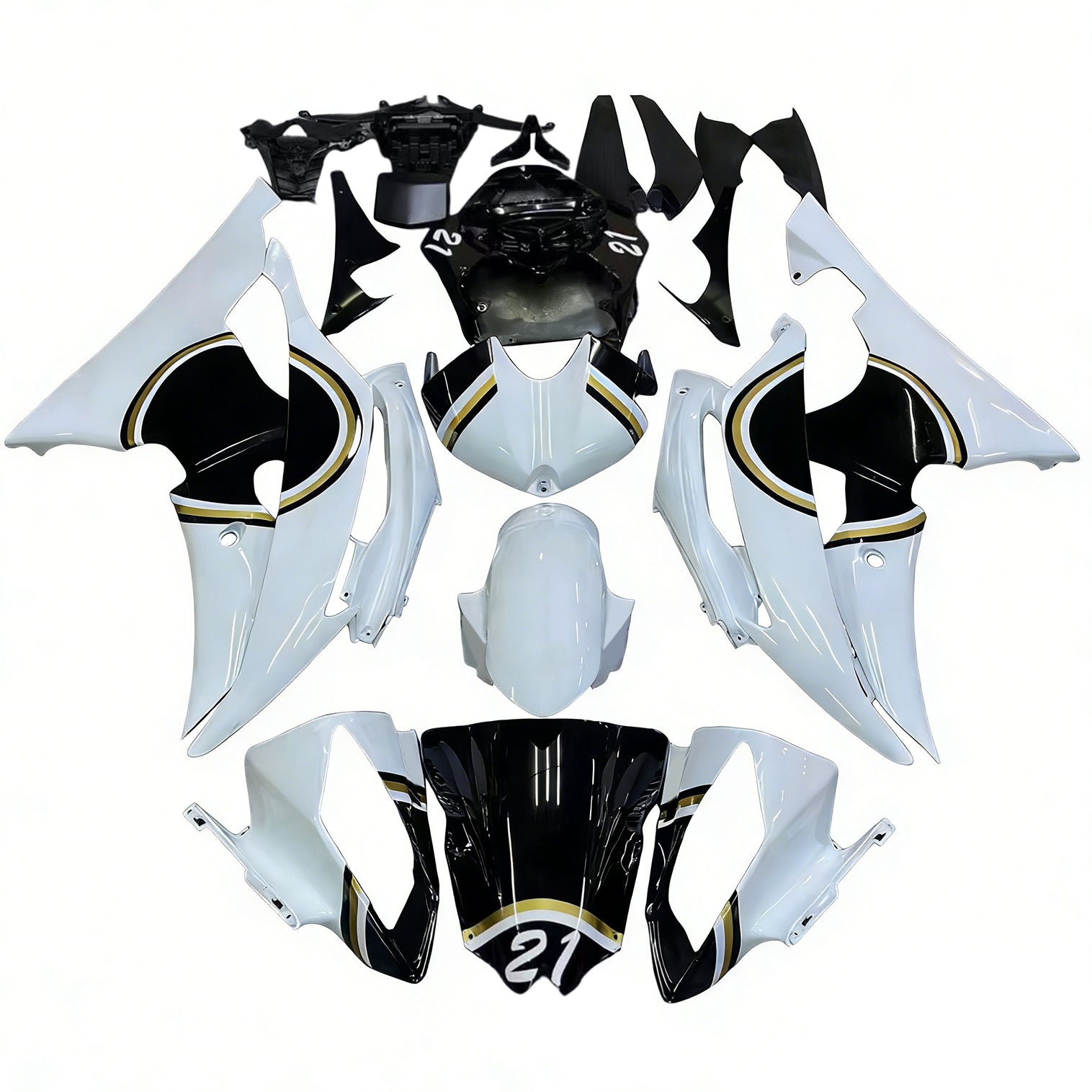 Amotopart 2008-2016 Yamaha YZF 600 R6 White&Black Style2 Fairing Kit